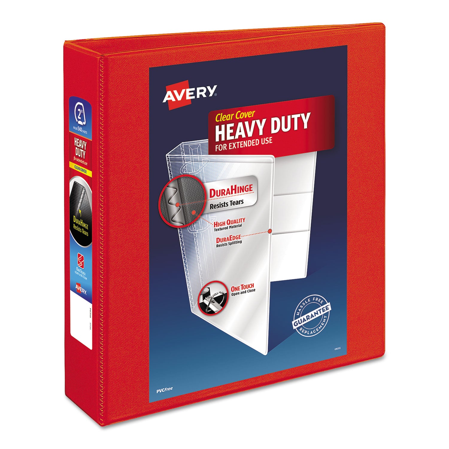 Heavy-Duty View Binder with DuraHinge and One Touch EZD Rings, 3 Rings, 2" Capacity, 11 x 8.5, Red -