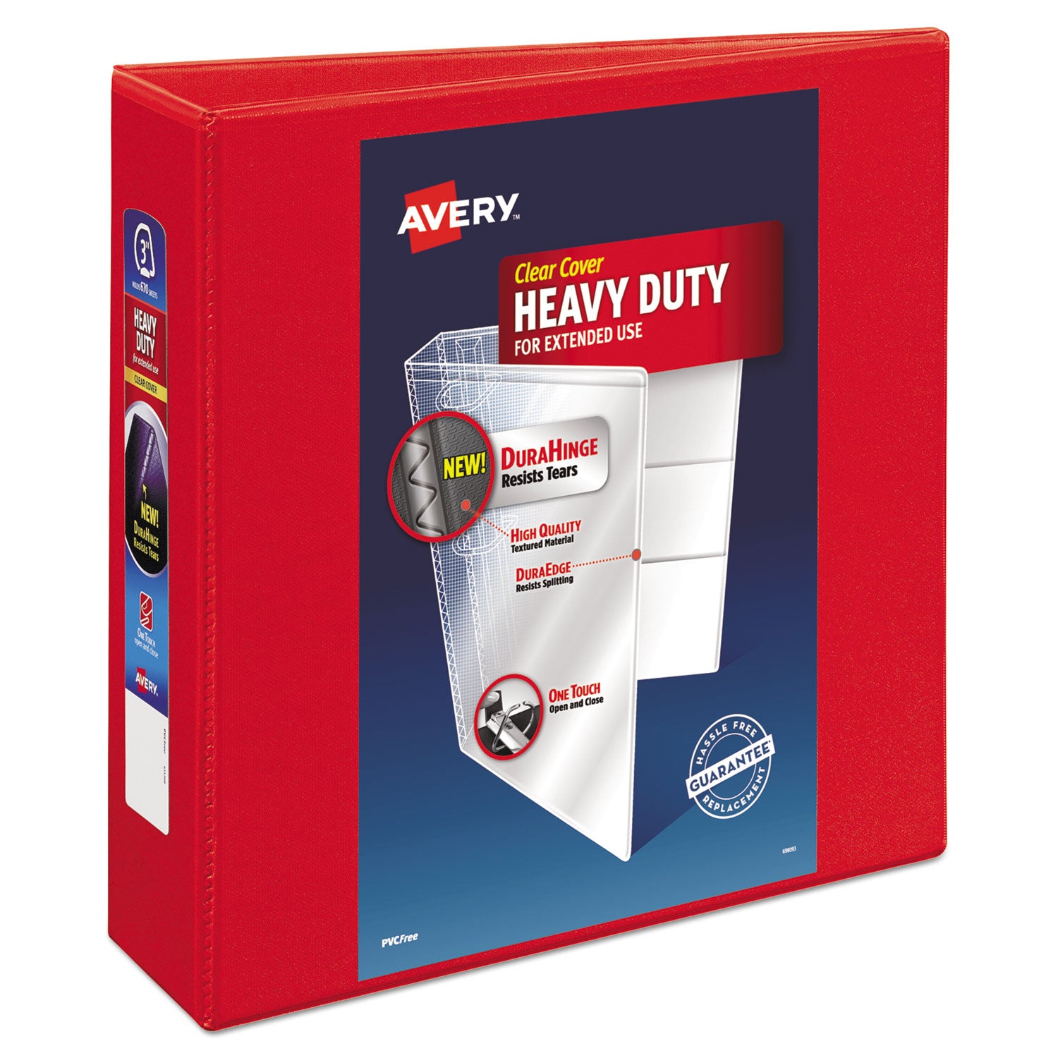 Heavy-Duty View Binder with DuraHinge and Locking One Touch EZD Rings, 3 Rings, 3" Capacity, 11 x 8.5, Red -