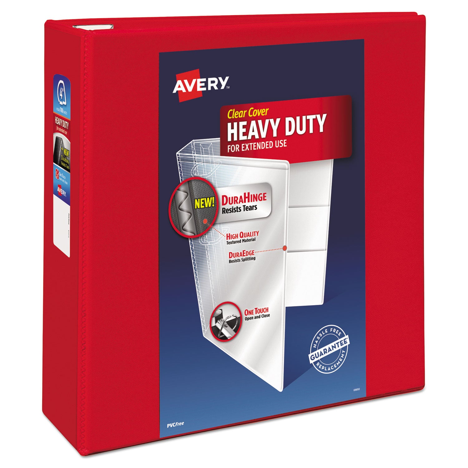 Heavy-Duty View Binder with DuraHinge and Locking One Touch EZD Rings, 3 Rings, 4" Capacity, 11 x 8.5, Red -