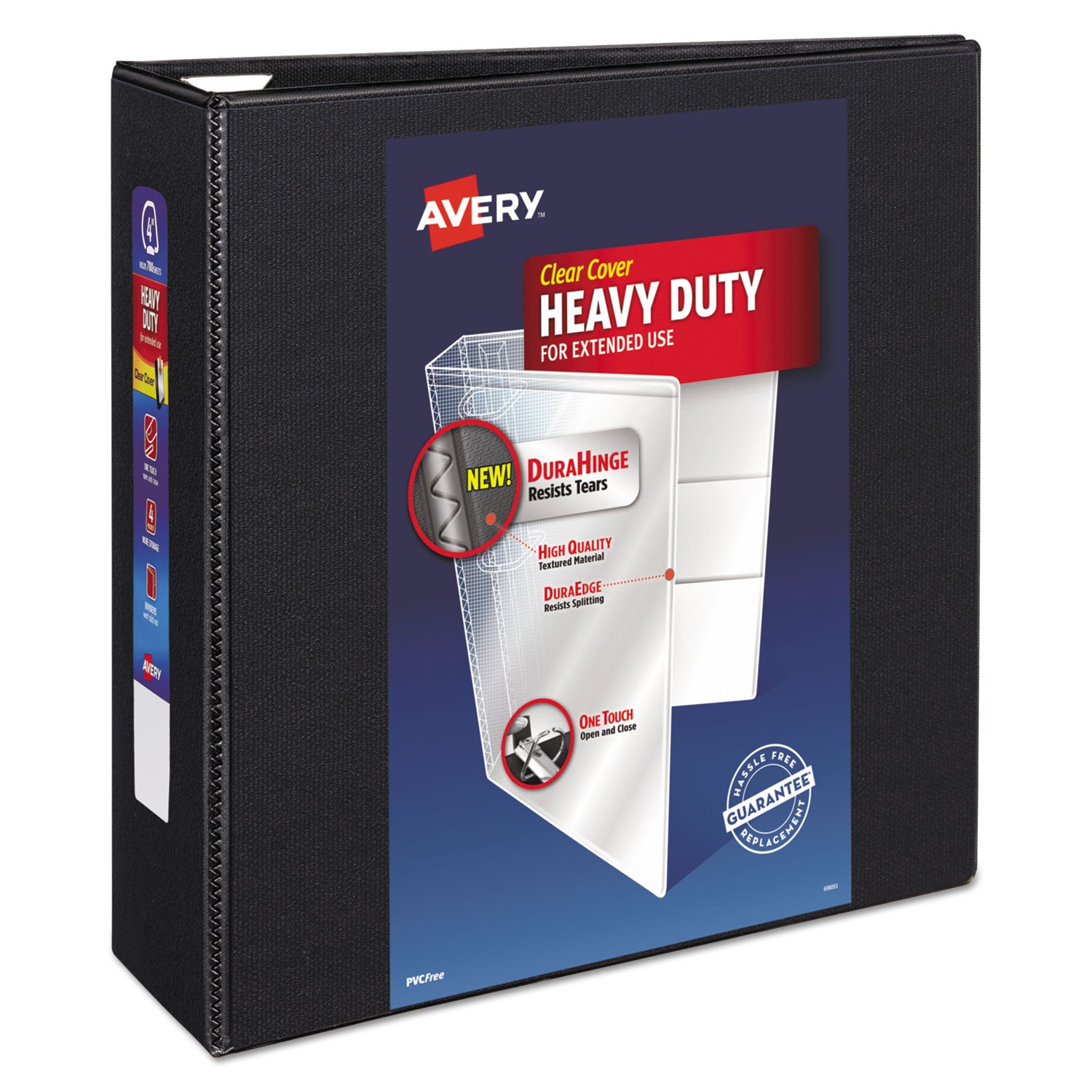 Heavy-Duty View Binder with DuraHinge and Locking One Touch EZD Rings, 3 Rings, 4" Capacity, 11 x 8.5, Black -