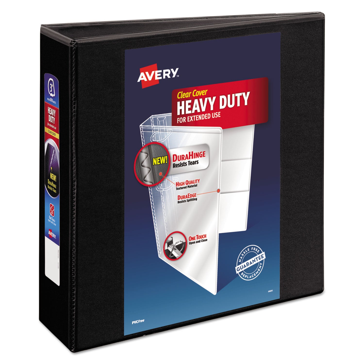 Heavy-Duty View Binder with DuraHinge and Locking One Touch EZD Rings, 3 Rings, 3" Capacity, 11 x 8.5, Black -