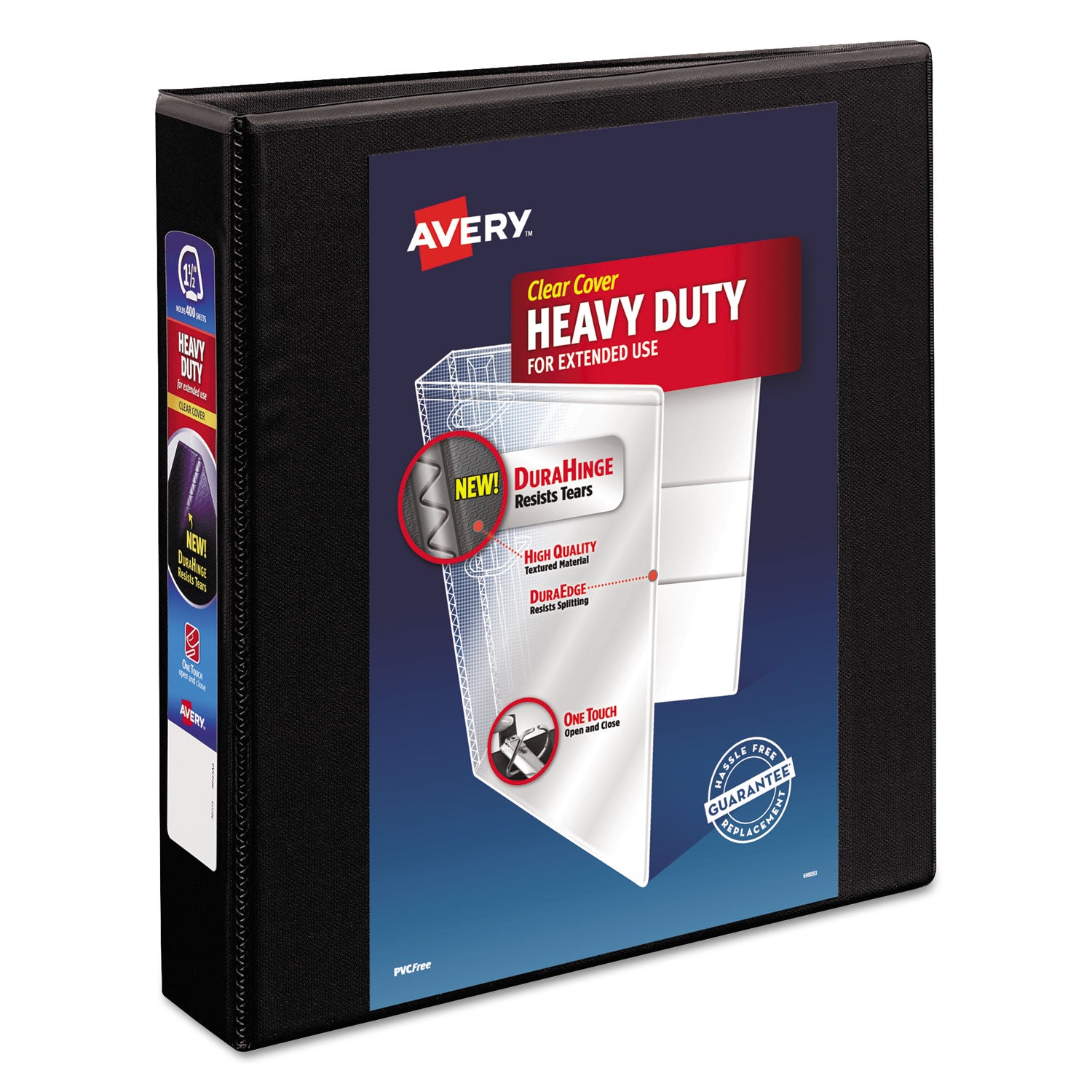 Heavy-Duty View Binder with DuraHinge and One Touch EZD Rings, 3 Rings, 1.5" Capacity, 11 x 8.5, Black -