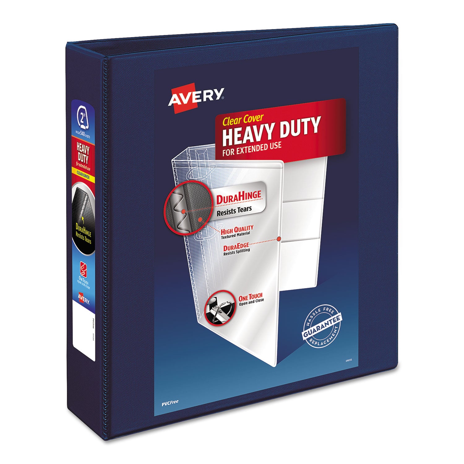 Heavy-Duty View Binder with DuraHinge and One Touch EZD Rings, 3 Rings, 2" Capacity, 11 x 8.5, Navy Blue -