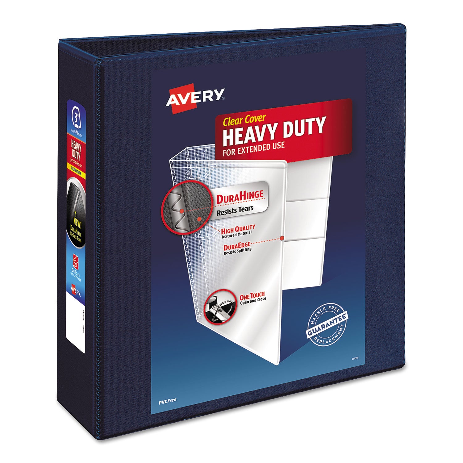 Heavy-Duty View Binder with DuraHinge and Locking One Touch EZD Rings, 3 Rings, 3" Capacity, 11 x 8.5, Navy Blue -