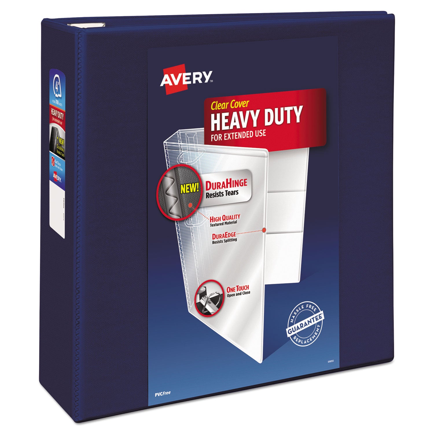 Heavy-Duty View Binder with DuraHinge and Locking One Touch EZD Rings, 3 Rings, 4" Capacity, 11 x 8.5, Navy Blue -