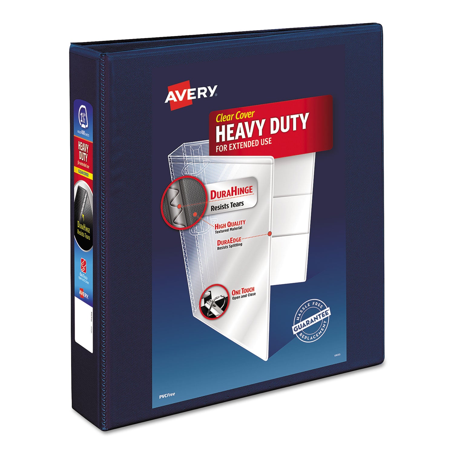 Heavy-Duty View Binder with DuraHinge and One Touch EZD Rings, 3 Rings, 1.5" Capacity, 11 x 8.5, Navy Blue -