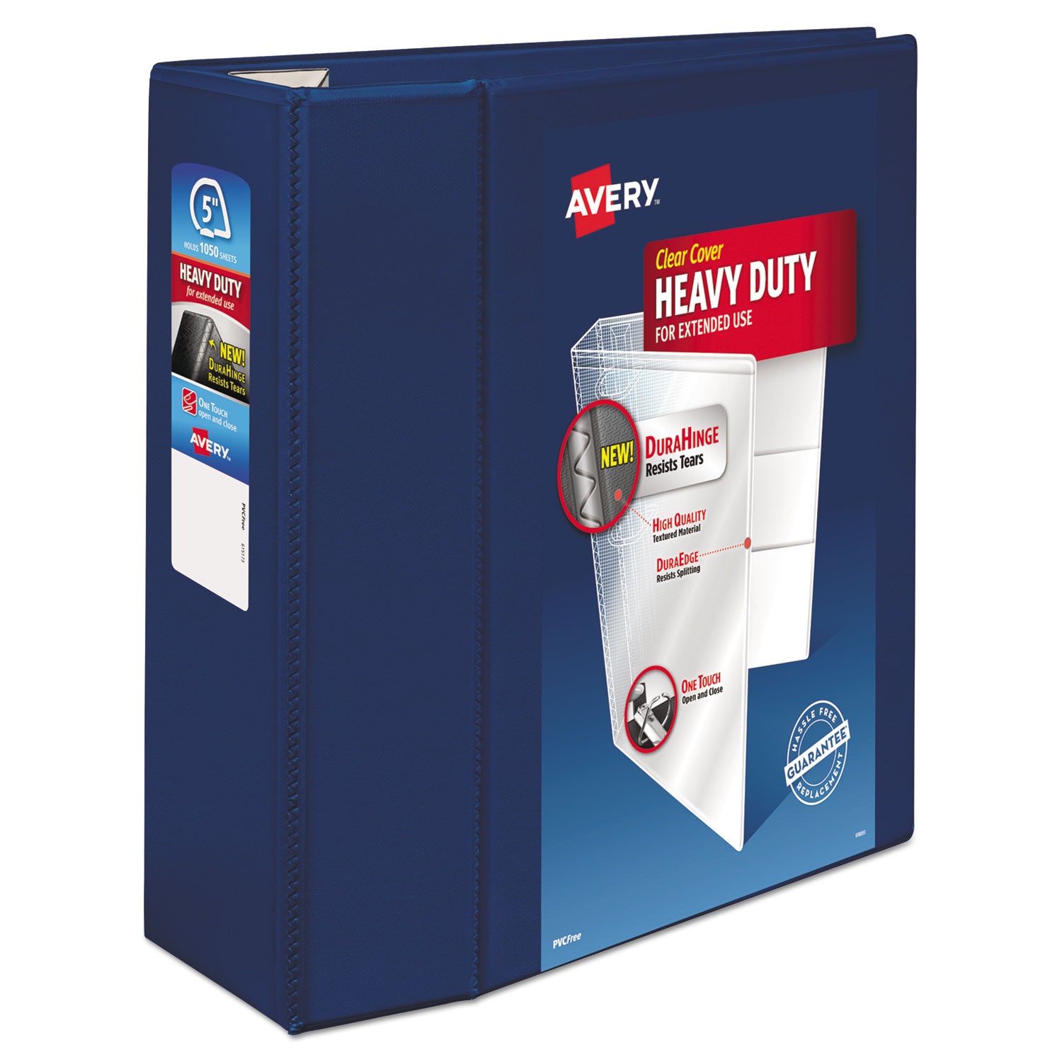 Heavy-Duty View Binder with DuraHinge and Locking One Touch EZD Rings, 3 Rings, 5" Capacity, 11 x 8.5, Navy Blue -
