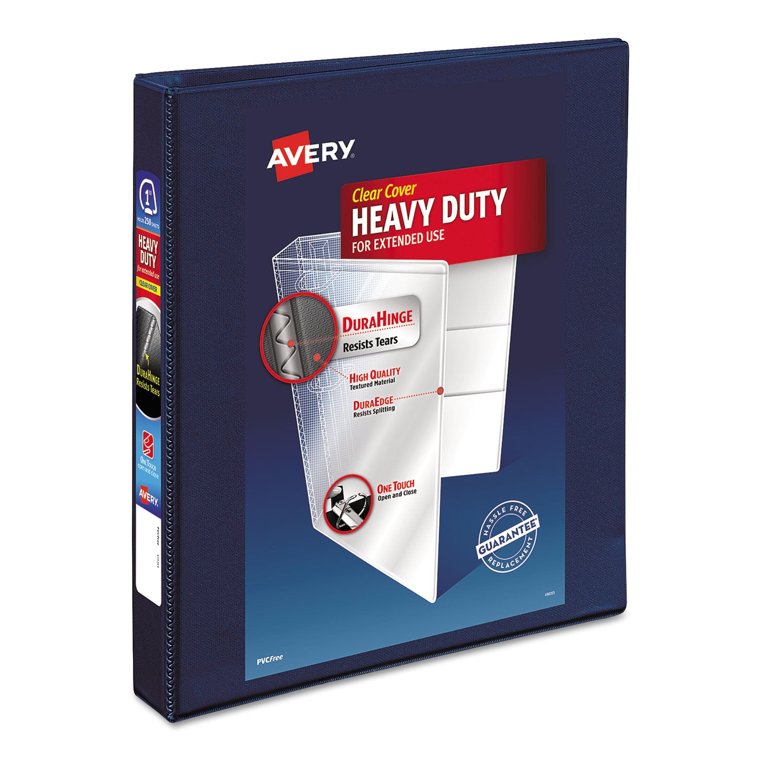 Heavy-Duty View Binder with DuraHinge and One Touch EZD Rings, 3 Rings, 1" Capacity, 11 x 8.5, Navy Blue -