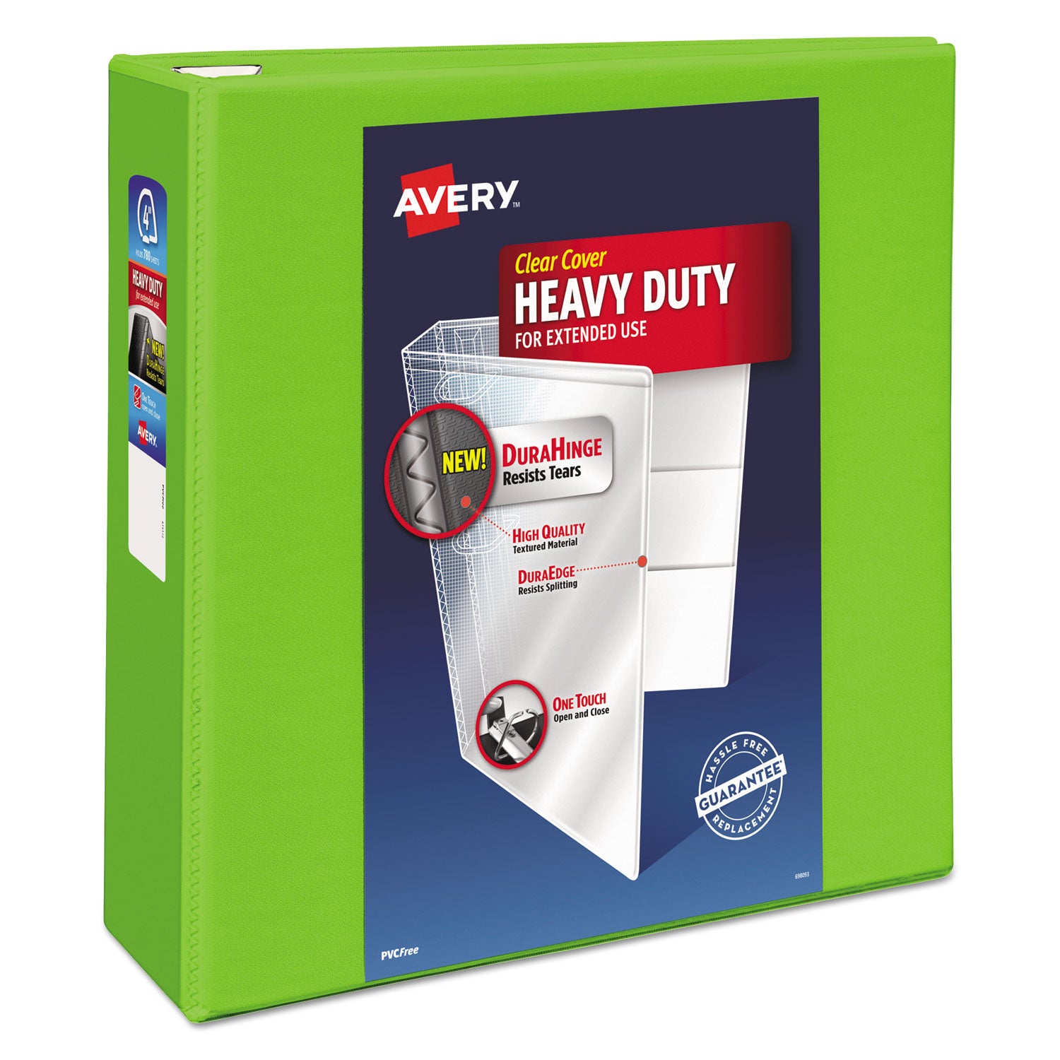 Heavy-Duty View Binder with DuraHinge and Locking One Touch EZD Rings, 3 Rings, 4" Capacity, 11 x 8.5, Chartreuse -