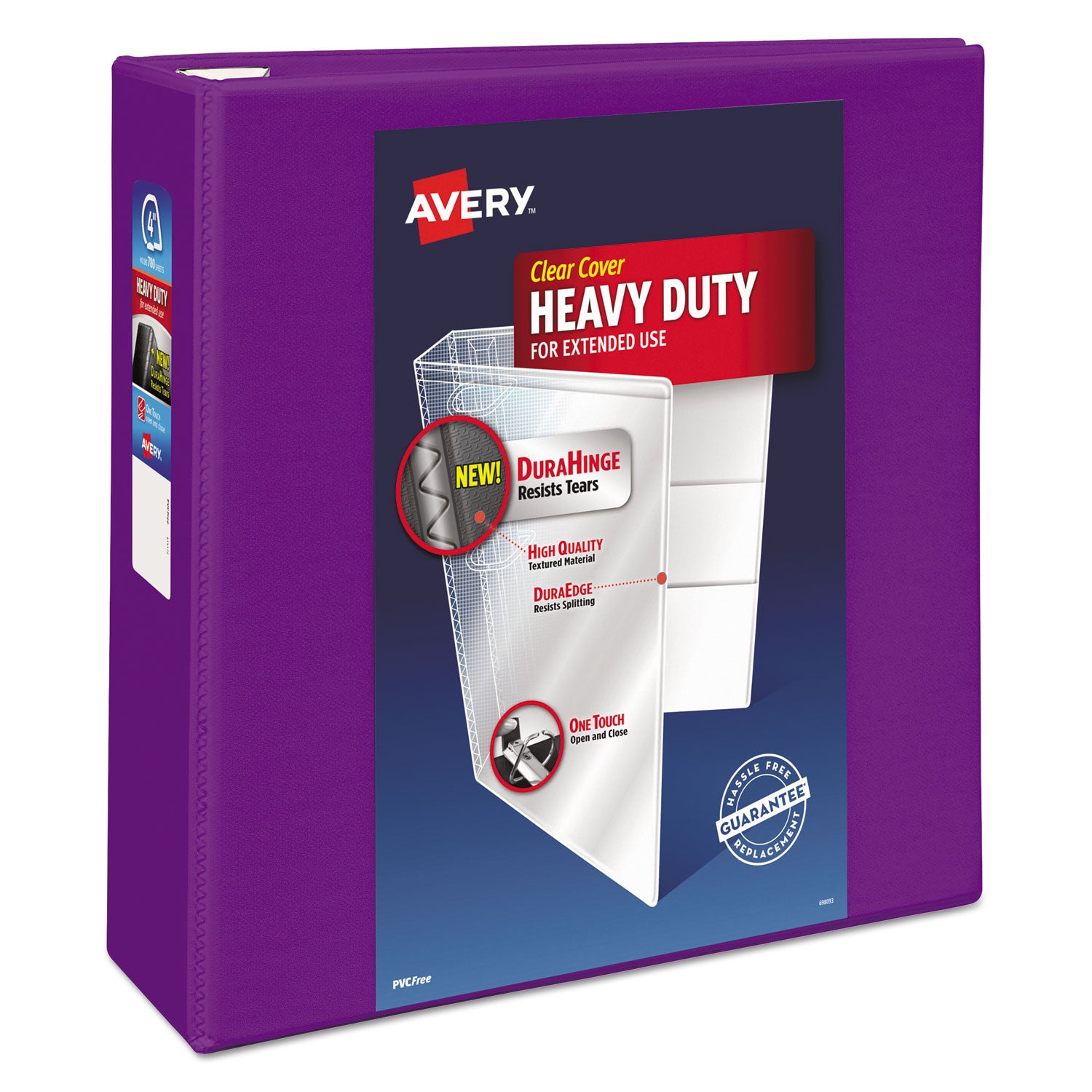 Heavy-Duty View Binder with DuraHinge and Locking One Touch EZD Rings, 3 Rings, 4" Capacity, 11 x 8.5, Purple -
