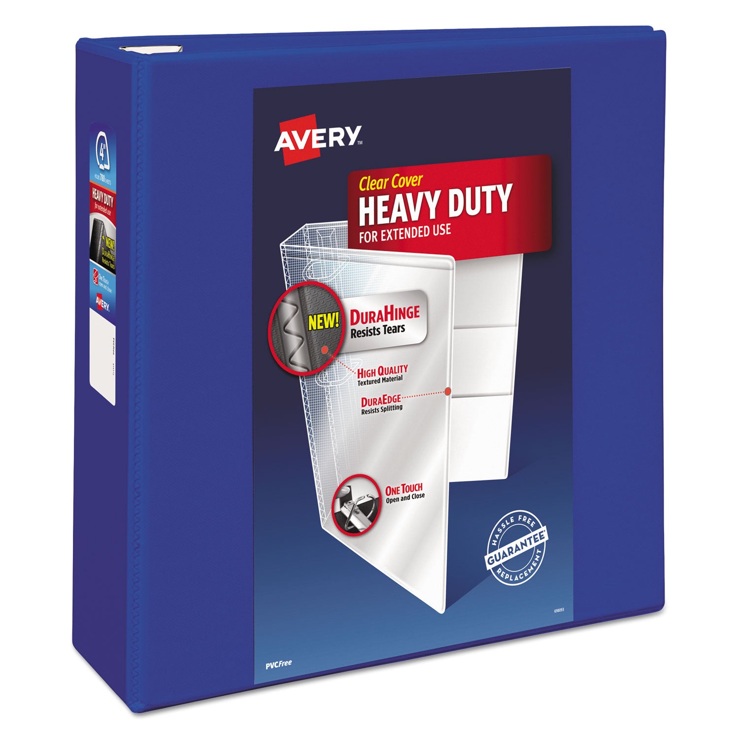 Heavy-Duty View Binder with DuraHinge and Locking One Touch EZD Rings, 3 Rings, 4" Capacity, 11 x 8.5, Pacific Blue -