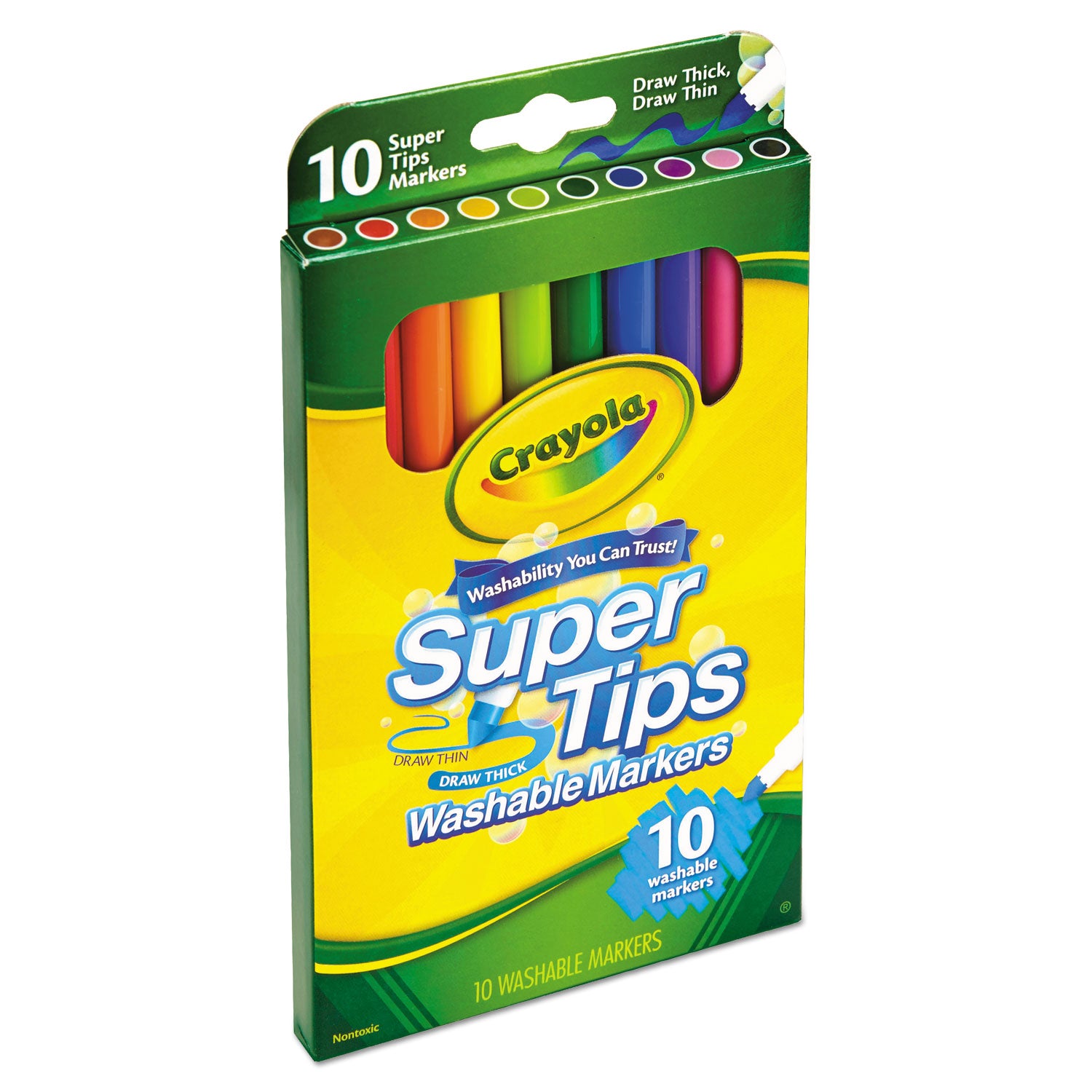 Washable Super Tips Markers, Fine/Broad Bullet Tips, Assorted Colors, 10/Set -