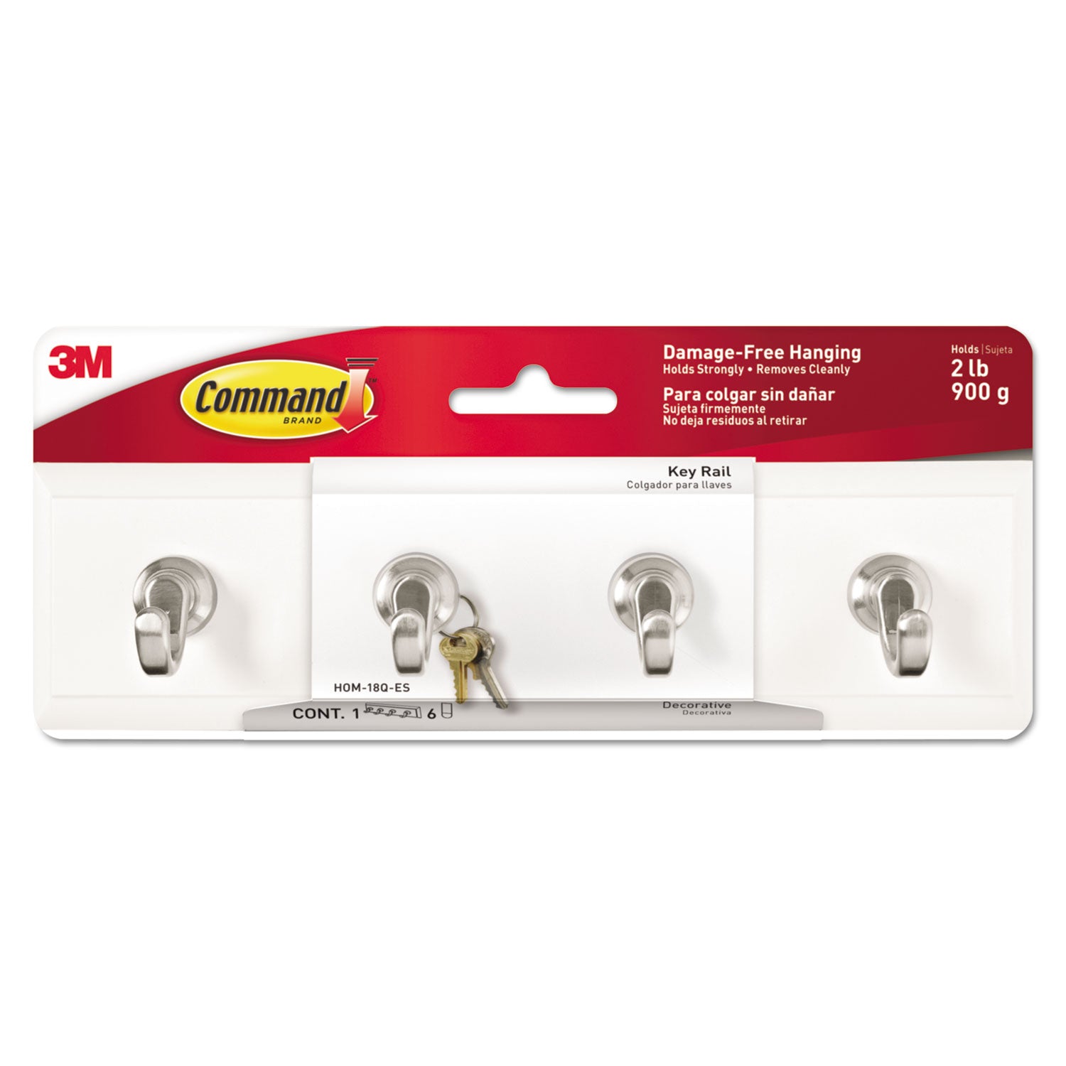 decorative-key-rail-plastic-quartz-silver-8-x-15-x-213-4-hooks-pack_mmmhom18qes - 1