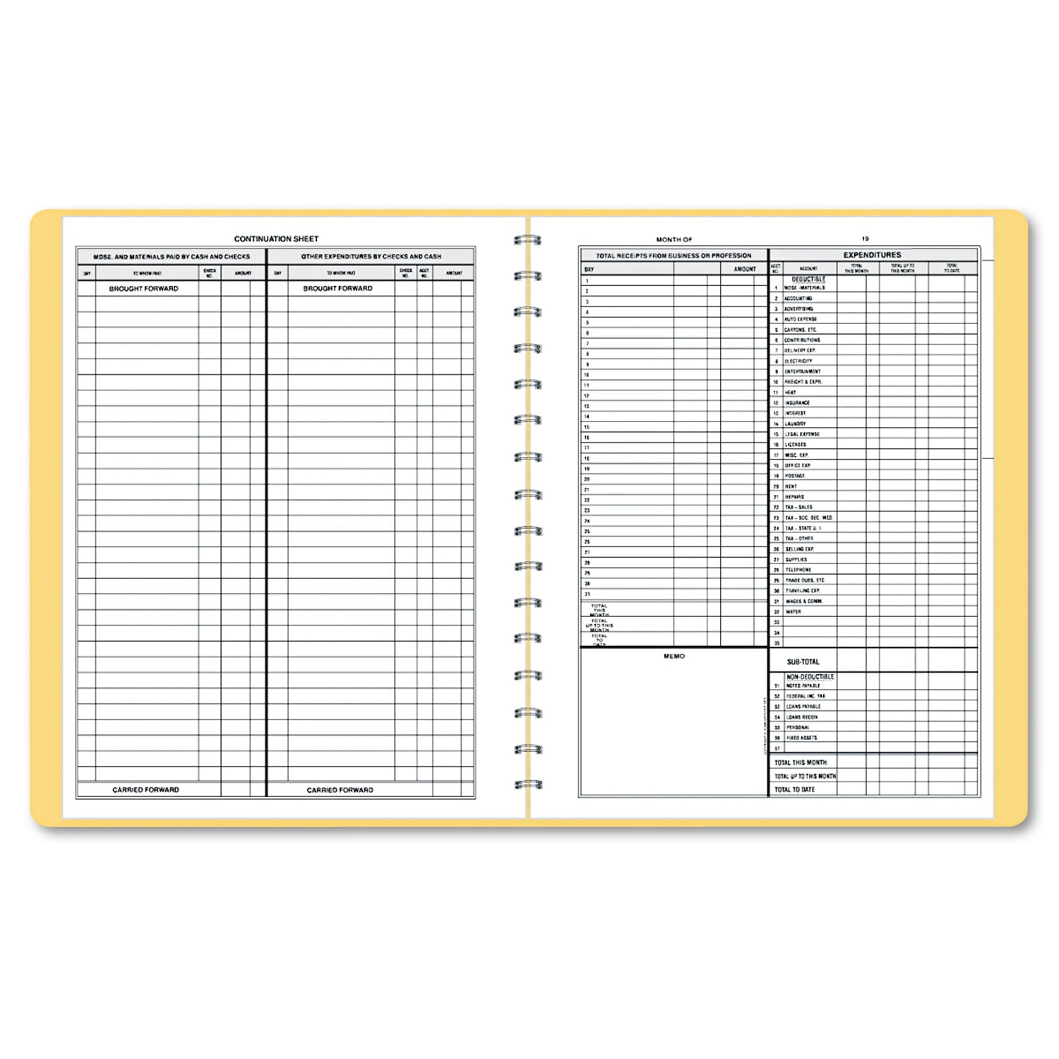 Simplified Monthly Bookkeeping Record, 4 Column Format, Tan Cover, 11 x 8.5 Sheets, 128 Sheets/Book -