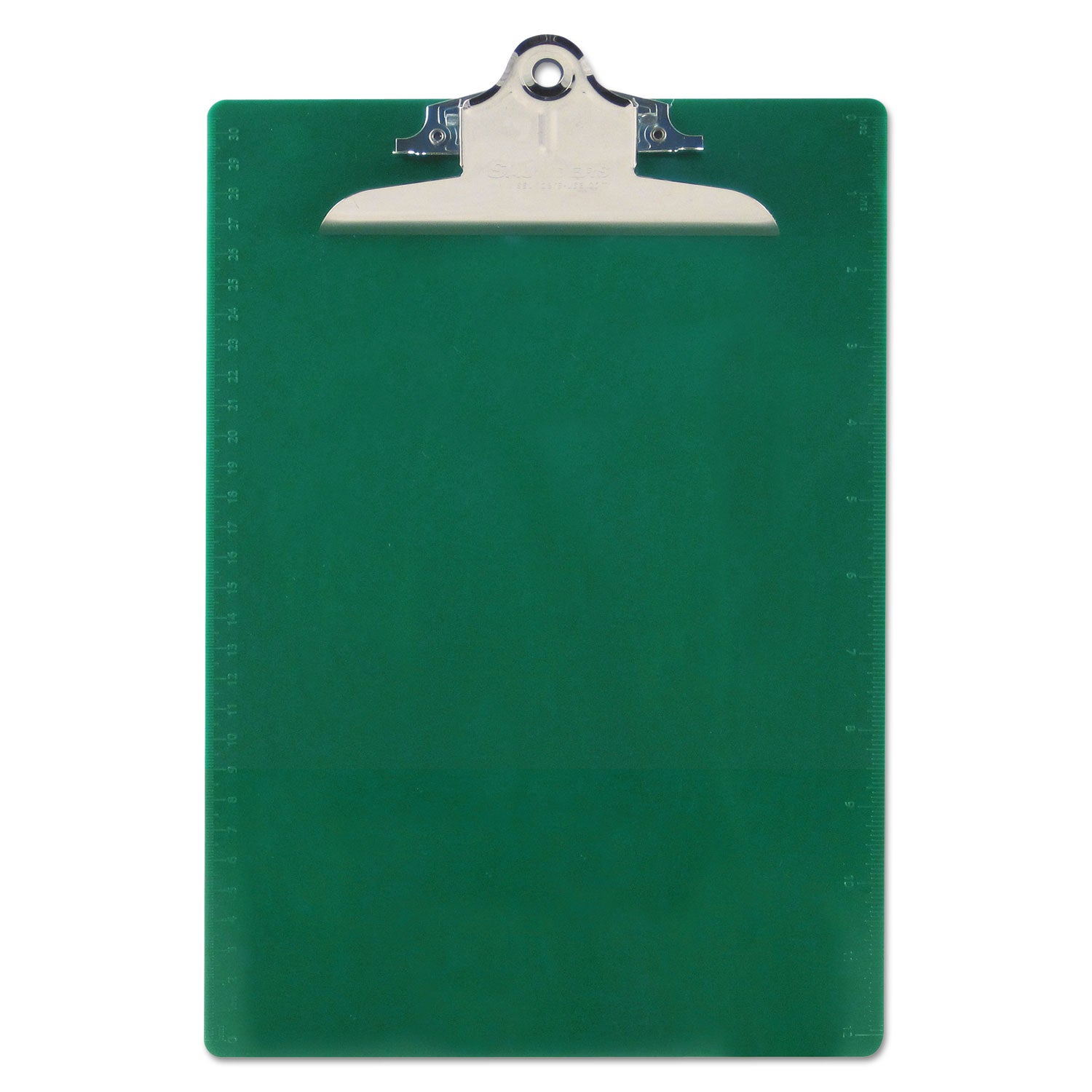 Recycled Plastic Clipboard with Ruler Edge, 1" Clip Capacity, Holds 8.5 x 11 Sheets, Green -