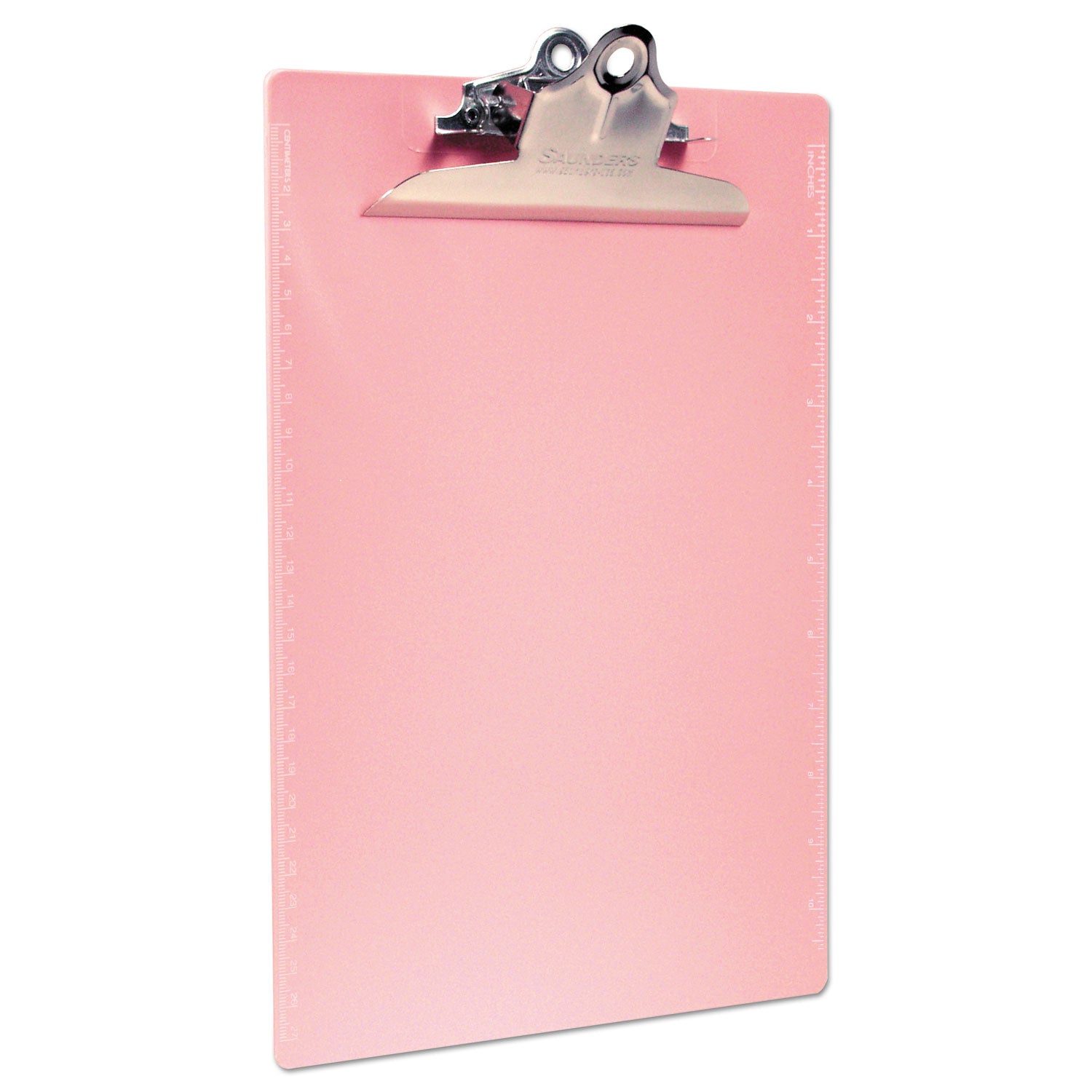 Recycled Plastic Clipboard with Ruler Edge, 1" Clip Capacity, Holds 8.5 x 11 Sheets, Pink -