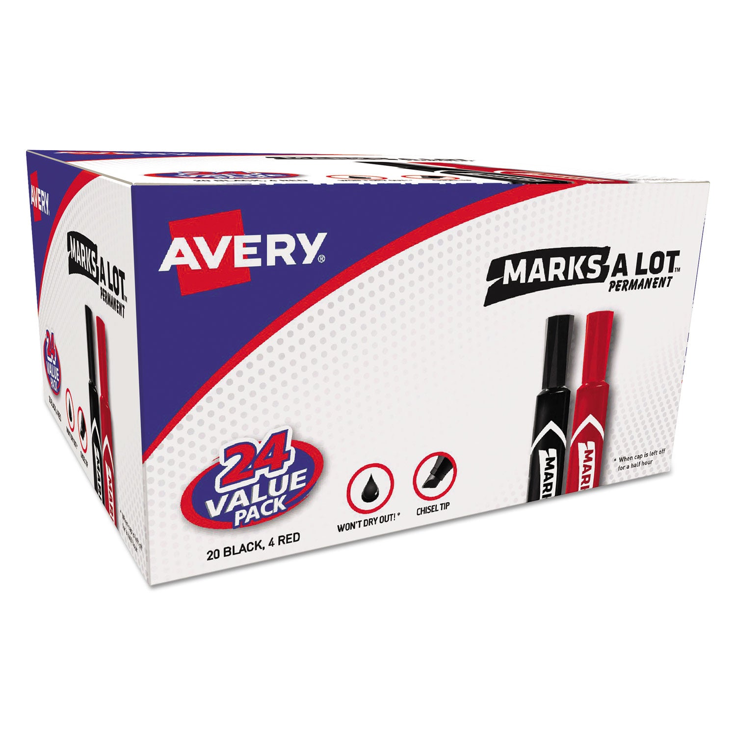 MARKS A LOT Regular Desk-Style Permanent Marker Value Pack, Broad Chisel Tip, Assorted Colors, 24/Pack (98187) -