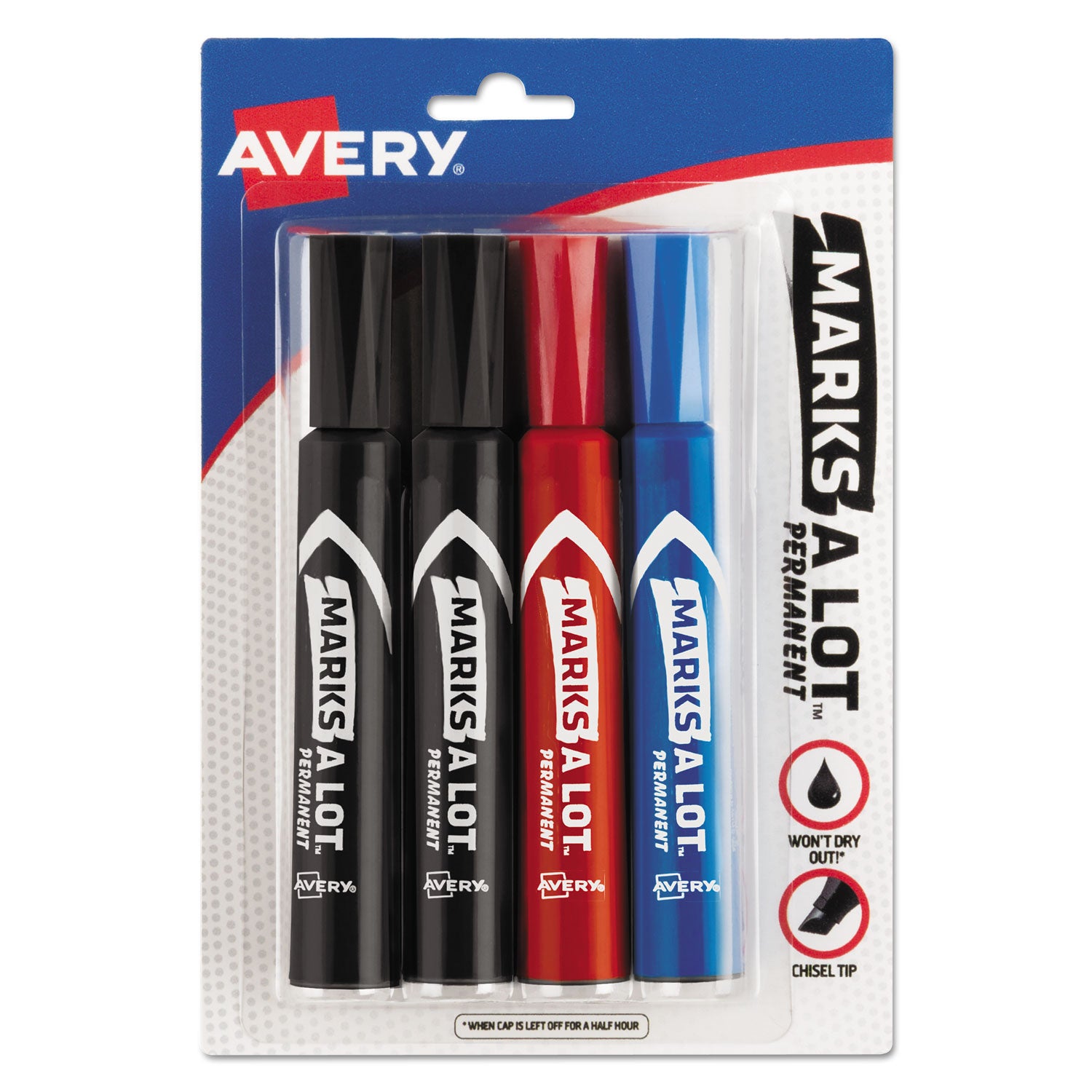 MARKS A LOT Regular Desk-Style Permanent Marker, Broad Chisel Tip, Assorted Colors, 4/Set (7905) -