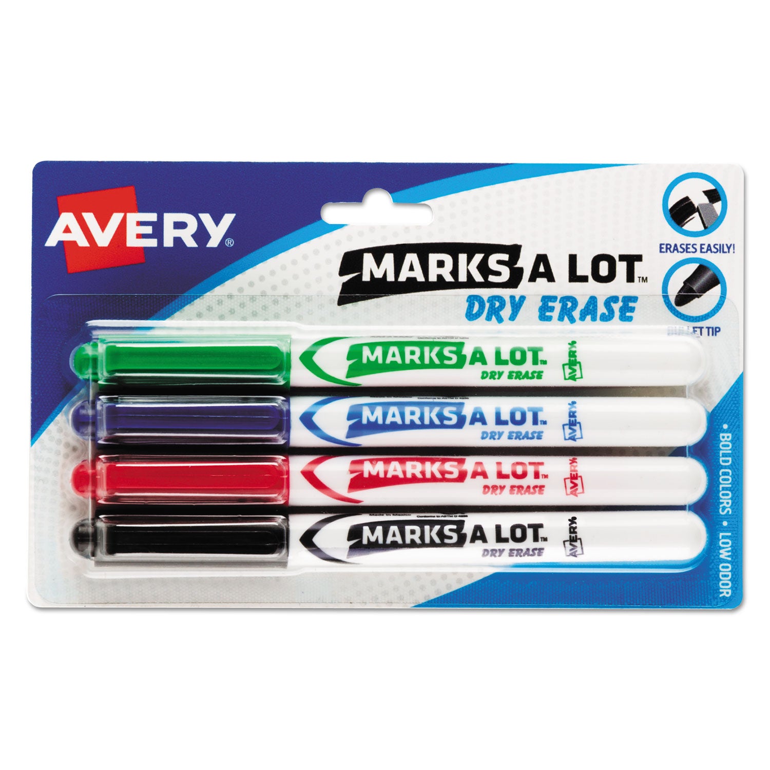 MARKS A LOT Pen-Style Dry Erase Markers, Medium Bullet Tip, Assorted Colors, 4/Set (24459) -