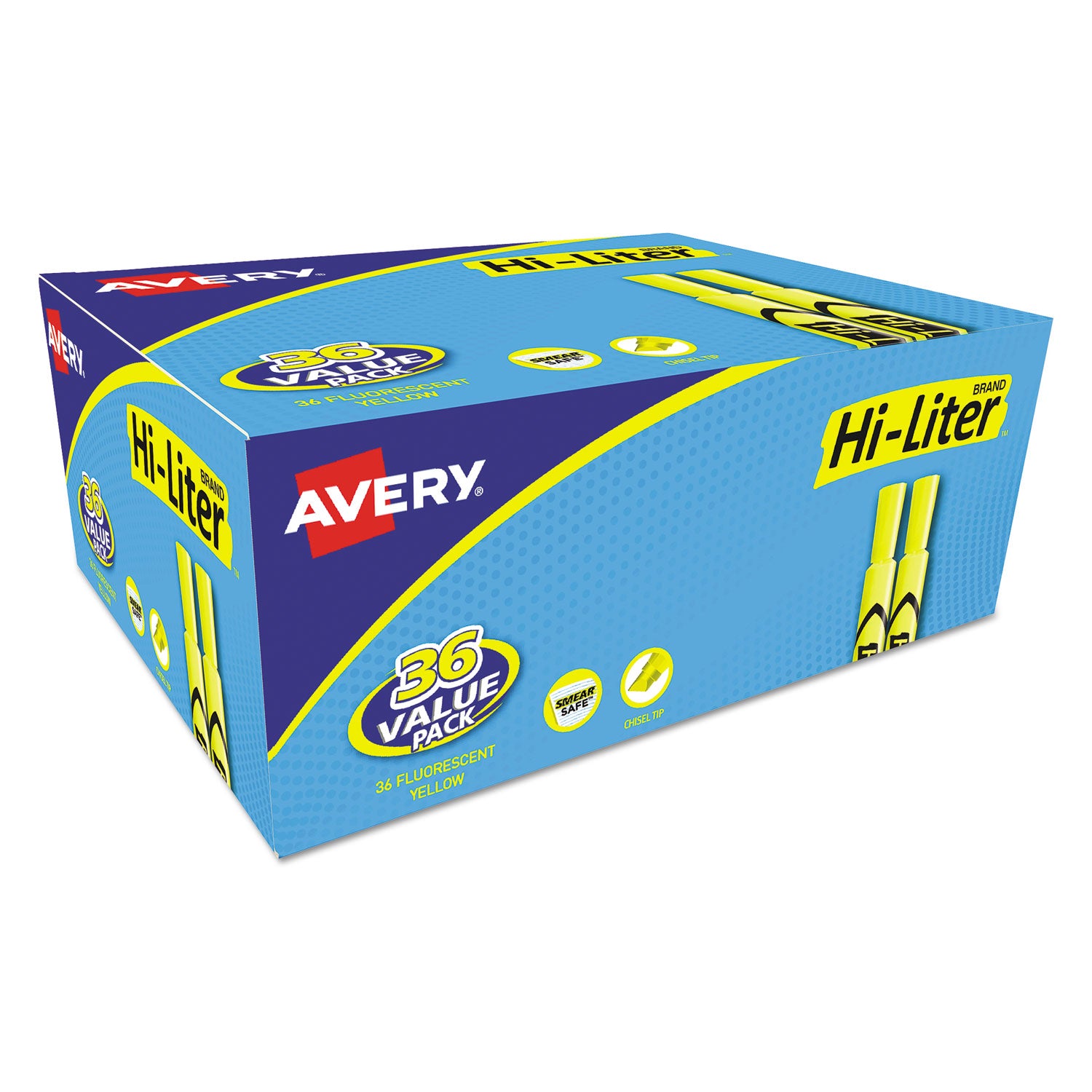 hi-liter-desk-style-highlighter-value-pack-fluorescent-yellow-ink-chisel-tip-yellow-black-barrel-36-box_ave98208 - 1