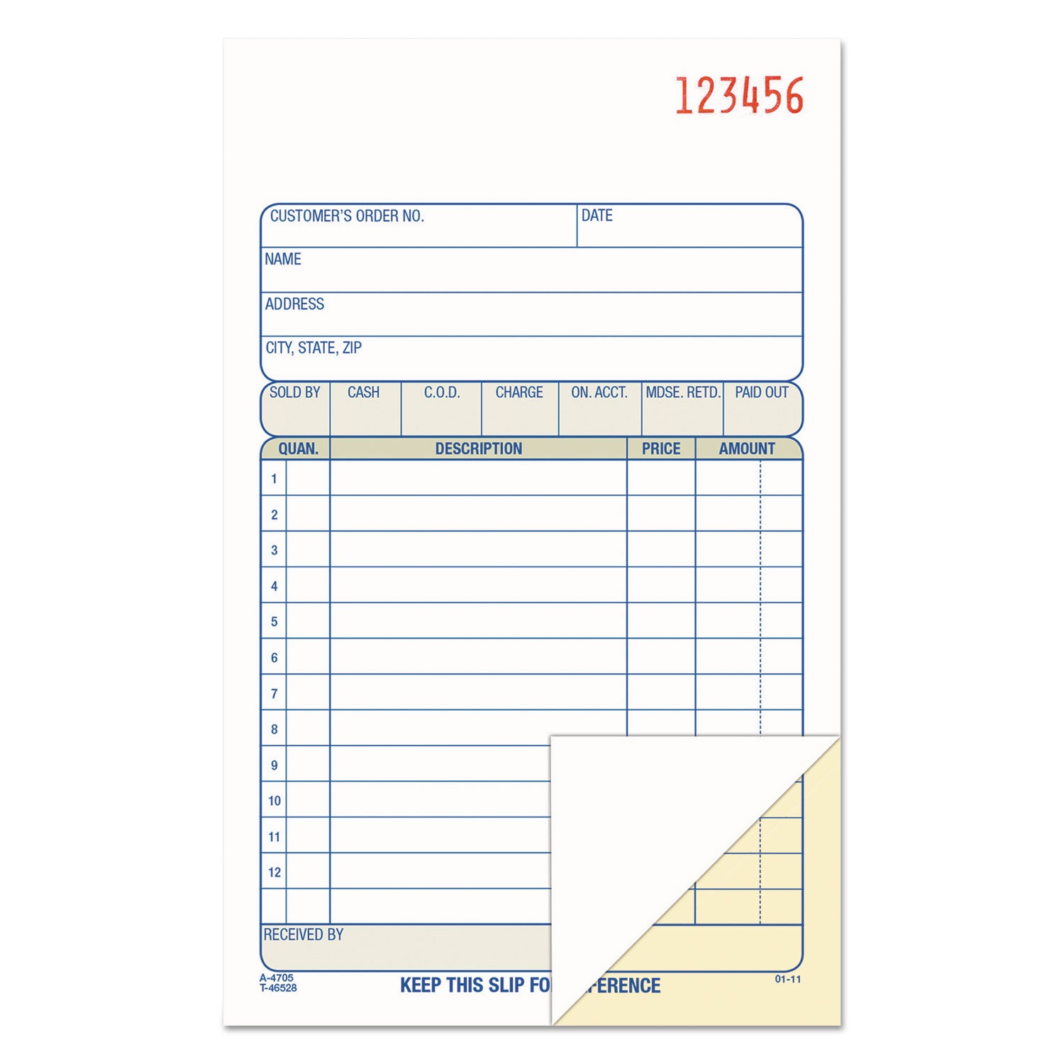 2-Part Sales Book, 12 Lines, Two-Part Carbon, 6.69 x 4.19, 50 Forms Total -