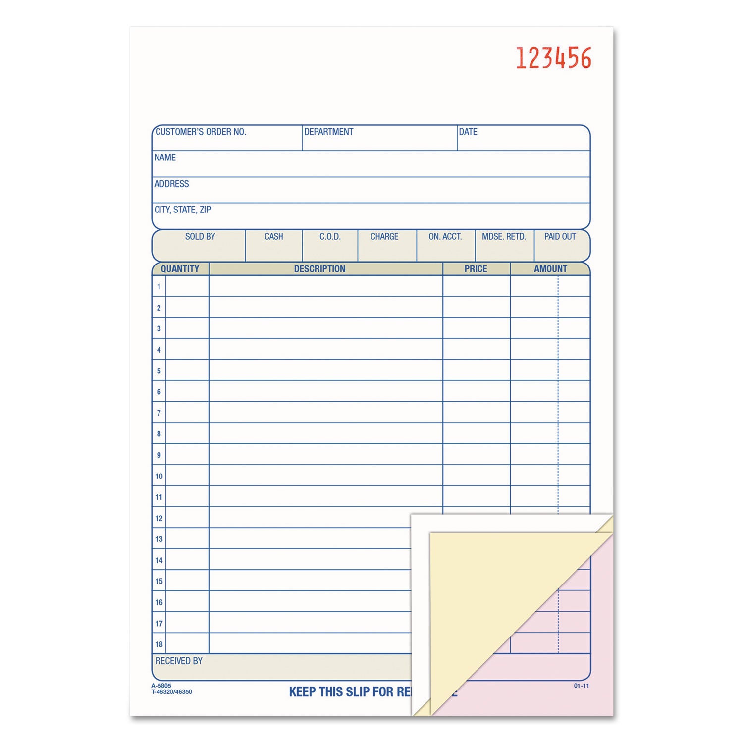 2-Part Sales Book, 18 Lines, Two-Part Carbon, 7.94 x 5.56, 50 Forms Total -