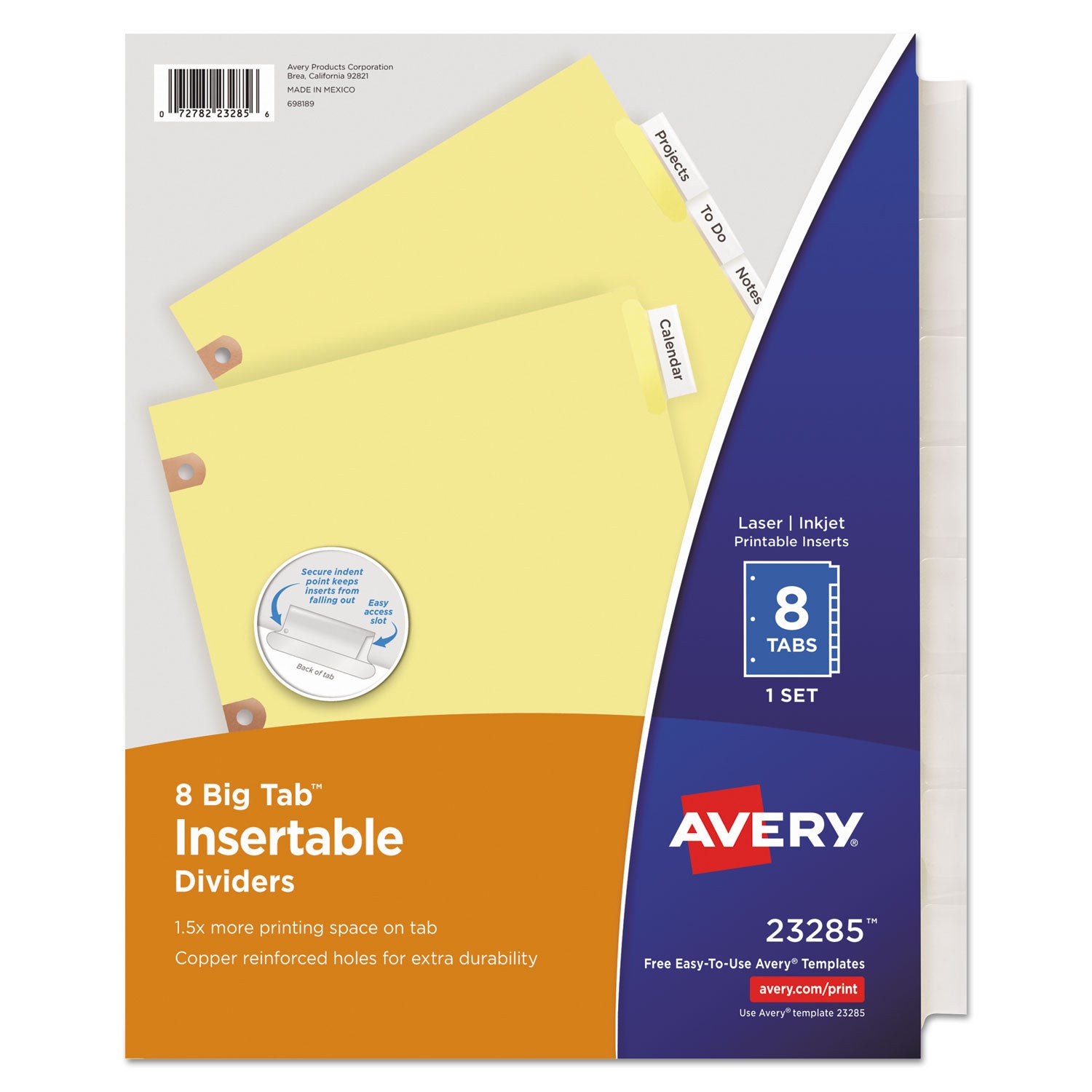 Insertable Big Tab Dividers, 8-Tab, Double-Sided Gold Edge Reinforcing, 11 x 8.5, Buff, Clear Tabs, 1 Set -