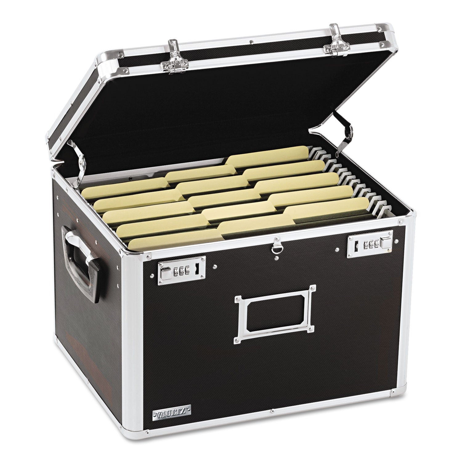 Locking File Chest with Adjustable File Rails, Letter/Legal Files, 17.5" x 14" x 12.5", Black -