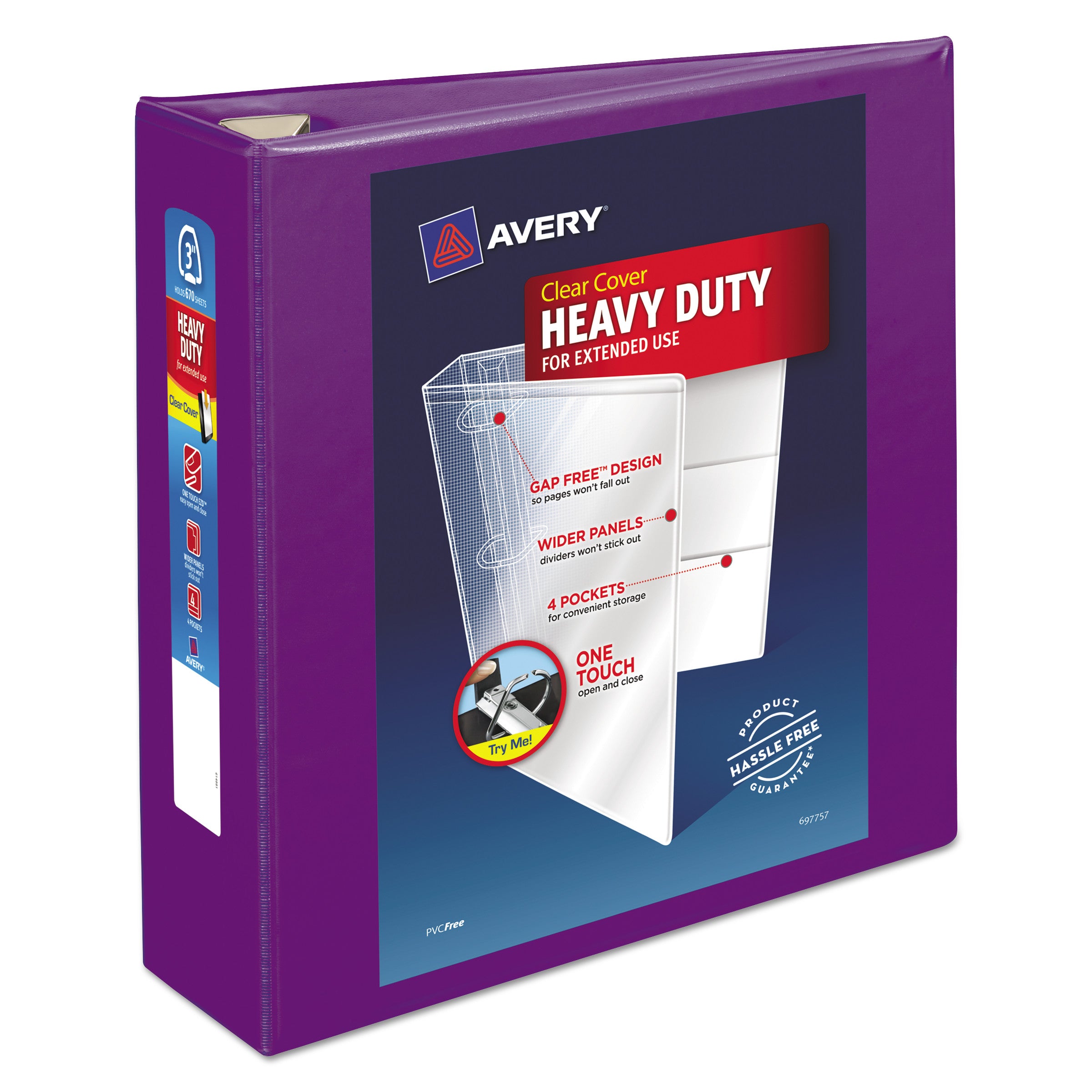 Heavy-Duty View Binder with DuraHinge and Locking One Touch EZD Rings, 3 Rings, 3" Capacity, 11 x 8.5, Purple -