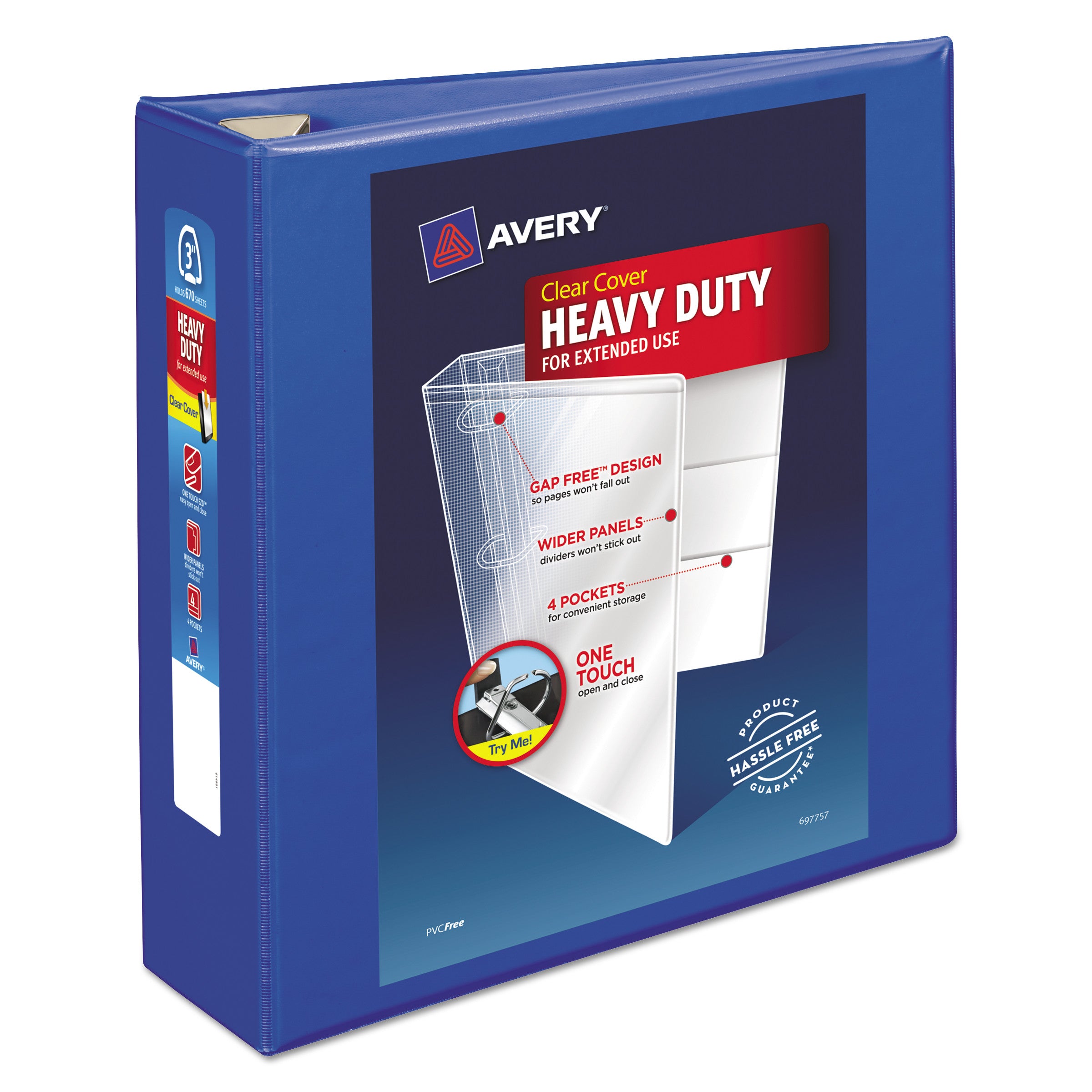 Heavy-Duty View Binder with DuraHinge and Locking One Touch EZD Rings, 3 Rings, 3" Capacity, 11 x 8.5, Pacific Blue -