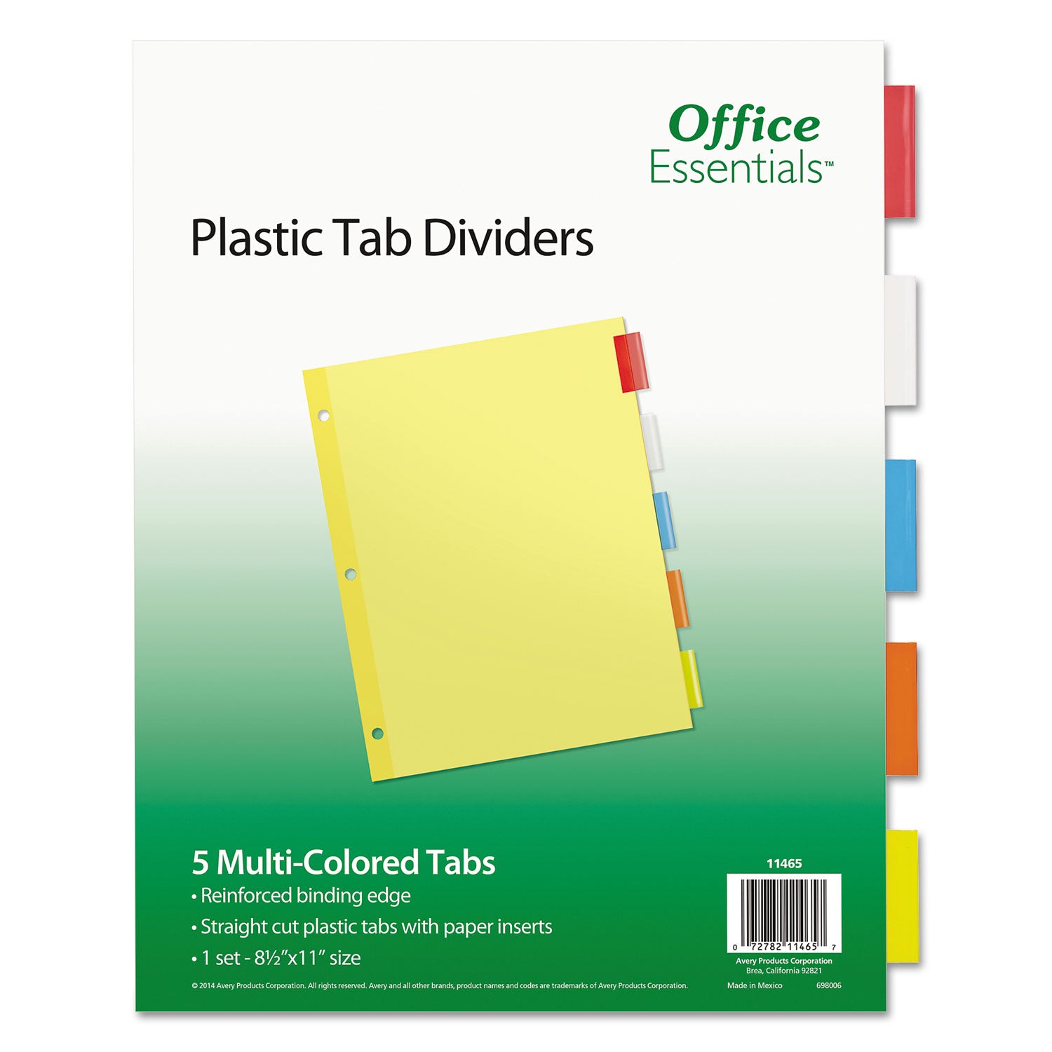Plastic Insertable Dividers, 5-Tab, 11 x 8.5, Assorted Tabs, 1 Set -