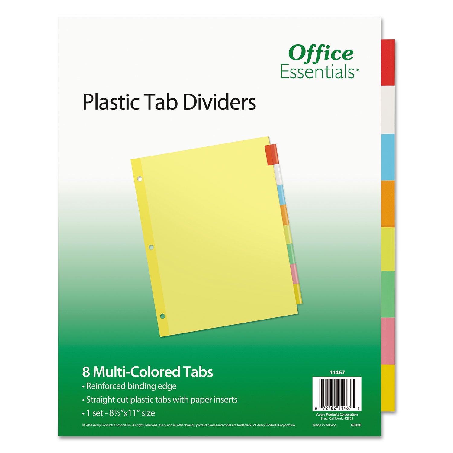 Plastic Insertable Dividers, 8-Tab, 11 x 8.5, Assorted Tabs, 1 Set -