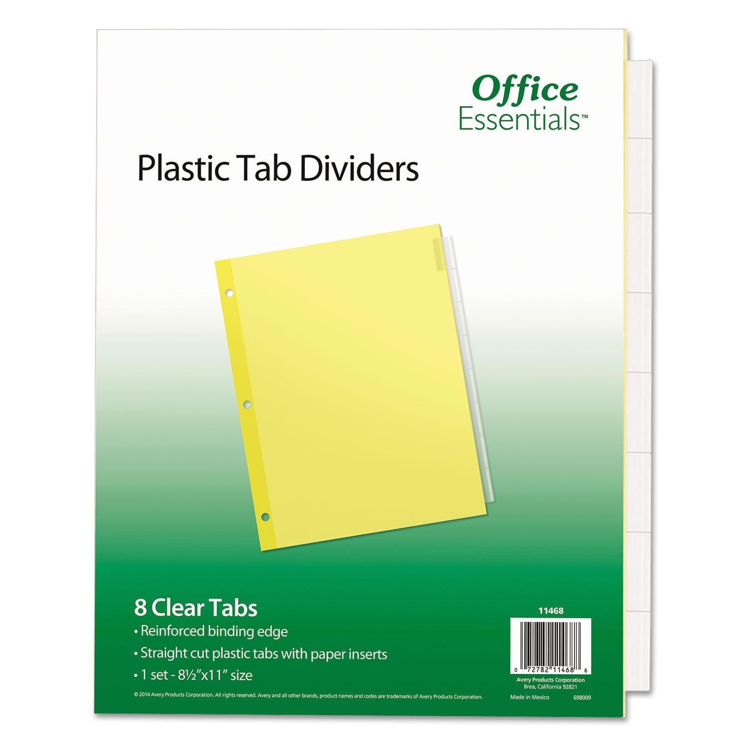 Plastic Insertable Dividers, 8-Tab, 11 x 8.5, Clear Tabs, 1 Set -