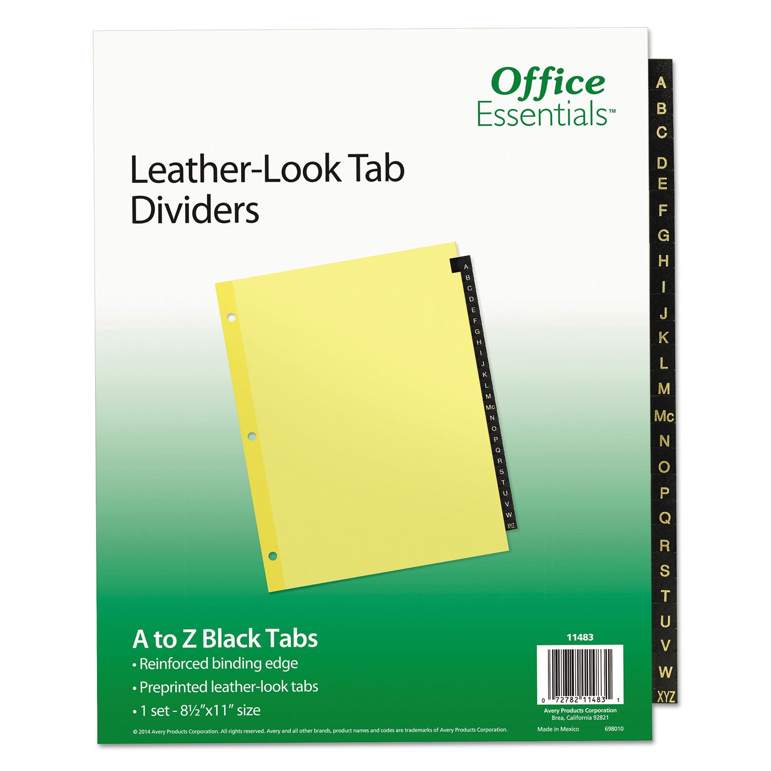 Preprinted Black Leather Tab Dividers, 25-Tab, A to Z, 11 x 8.5, Buff, 1 Set -