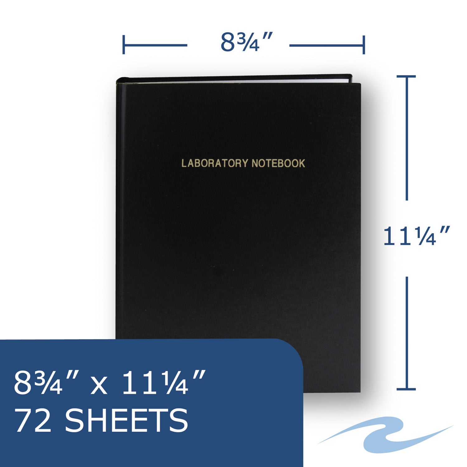 Lab Research Notebook, Quadrille Rule (5 sq/in), Black Cover, (72) 11.25 x 8.75 Sheets -