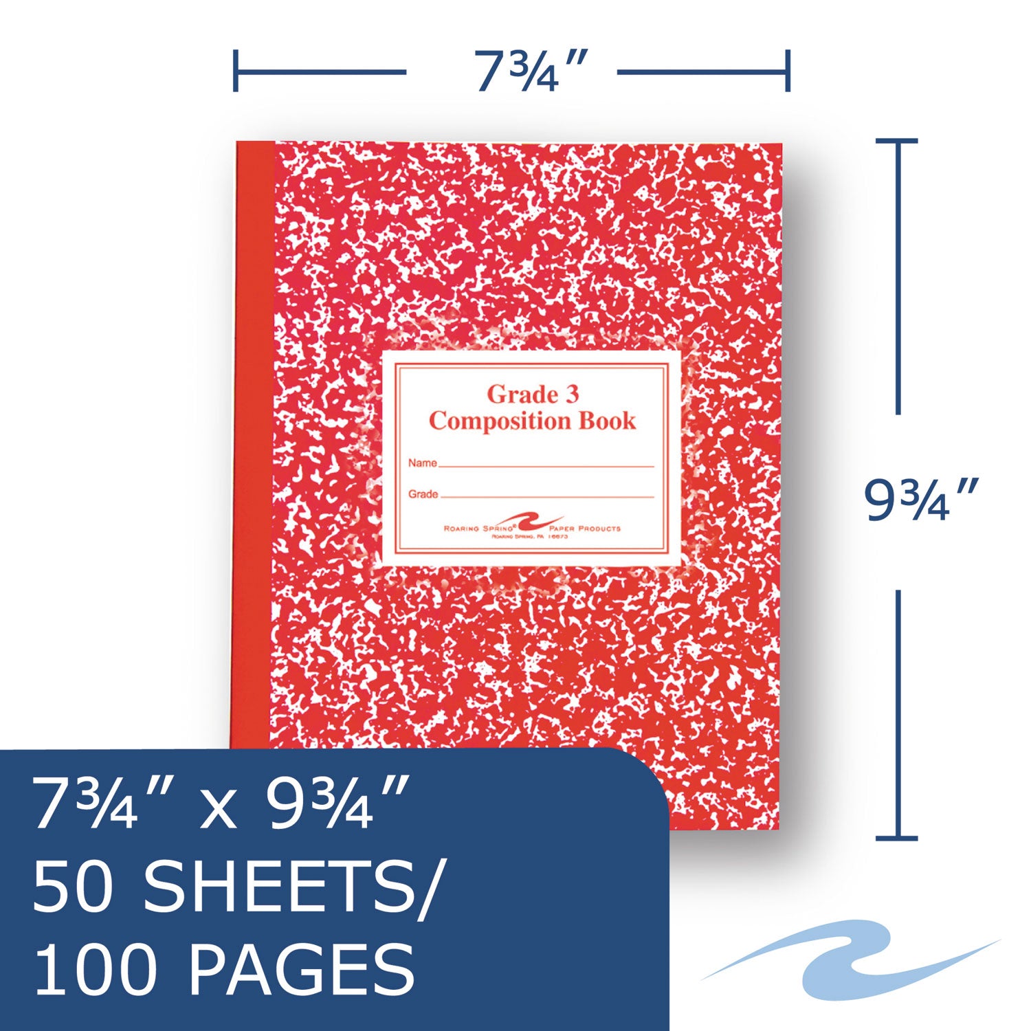 Grade School Ruled Composition Book, Grade 3 Manuscript Format, Red Cover, (50) 9.75 x 7.75 Sheets -