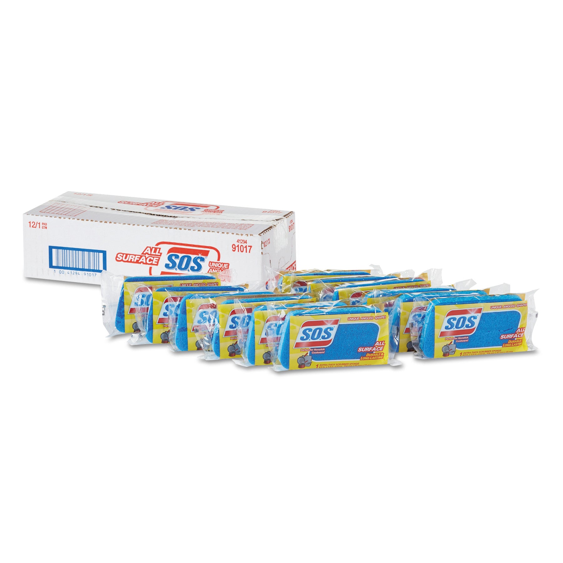 All Surface Scrubber Sponge, 2.5 x 4.5, 0.9" Thick, Dark Blue, 12/Carton -