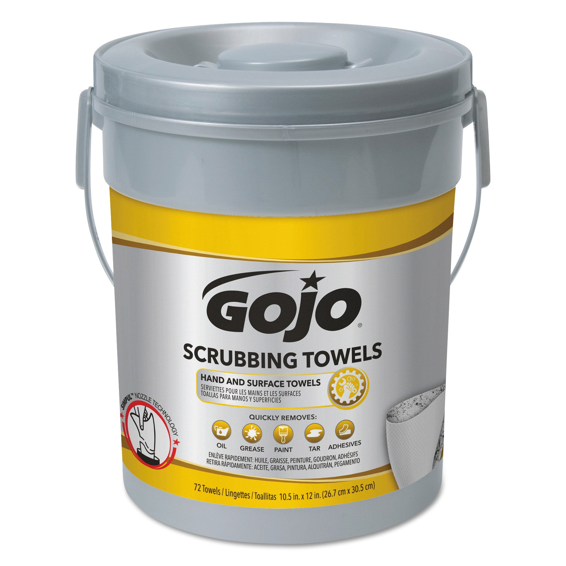 Scrubbing Towels, Hand Cleaning, 2-Ply, 10.5 x 12, Silver/Yellow, 72/Bucket, 6/Carton -