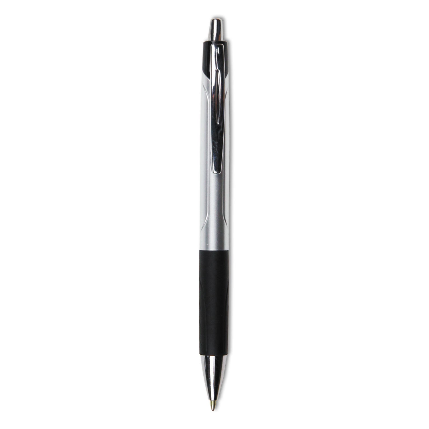 Comfort Grip Ballpoint Pen, Retractable, Medium 1 mm, Black Ink, Silver/Black Barrel, Dozen - 2