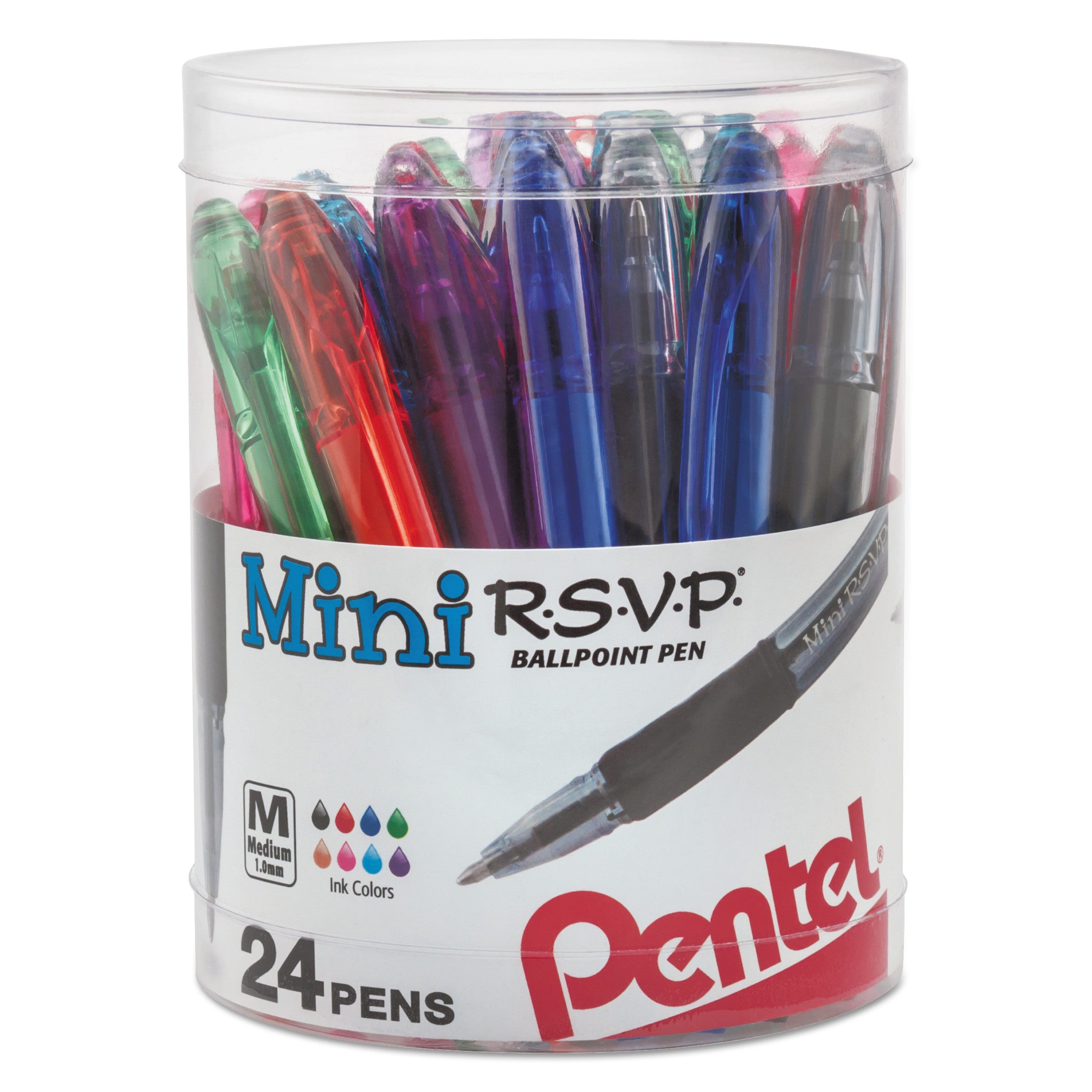 rsvp-mini-ballpoint-pen-stick-medium-1-mm-assorted-ink-and-barrel-colors-24-pack_penbk91mn24m - 1