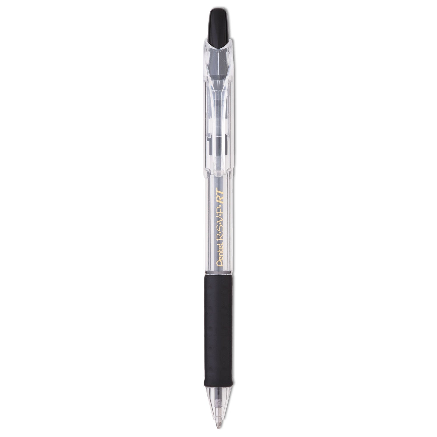 R.S.V.P. RT Ballpoint Pen, Retractable, Medium 1 mm, Black Ink, Clear Barrel, Dozen -