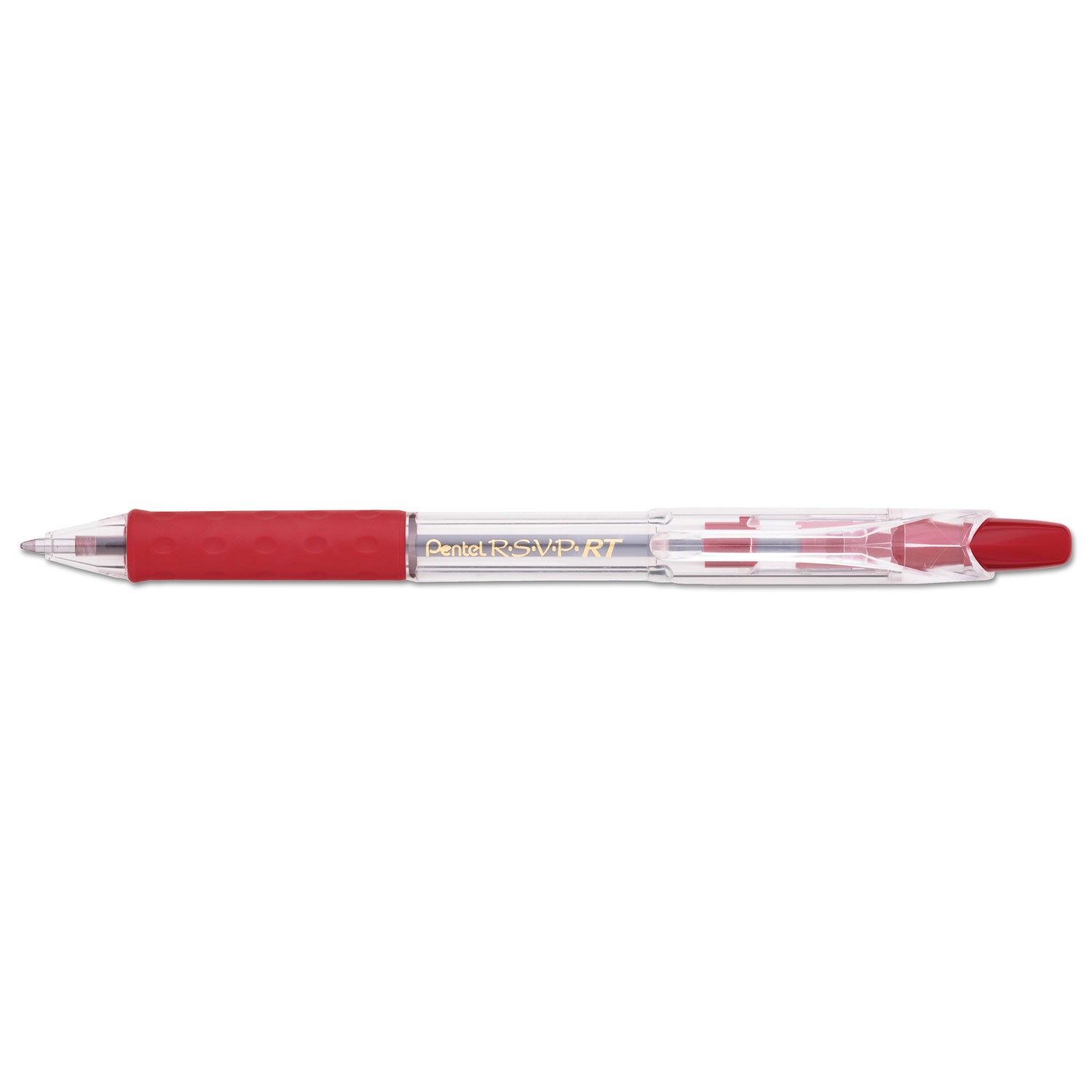 R.S.V.P. RT Ballpoint Pen, Retractable, Medium 1 mm, Red Ink, Clear Barrel, Dozen -