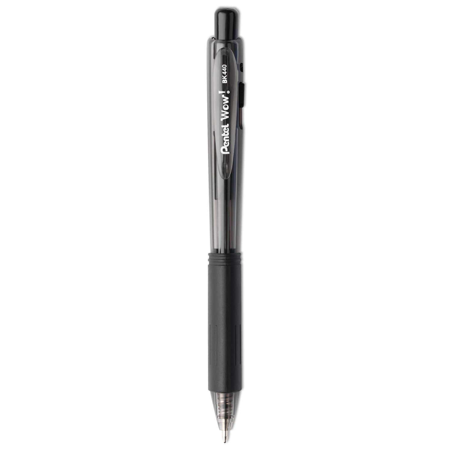 WOW! Ballpoint Pen, Retractable, Medium 1 mm, Black Ink, Smoke/Black Barrel, Dozen -