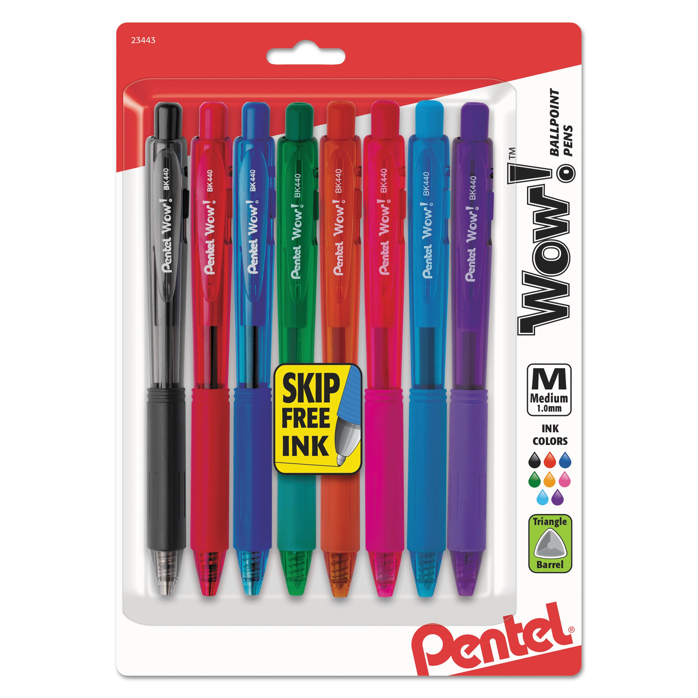 WOW! Ballpoint Pen, Retractable, Medium 1 mm, Assorted Ink and Barrel Colors, 8/Pack -