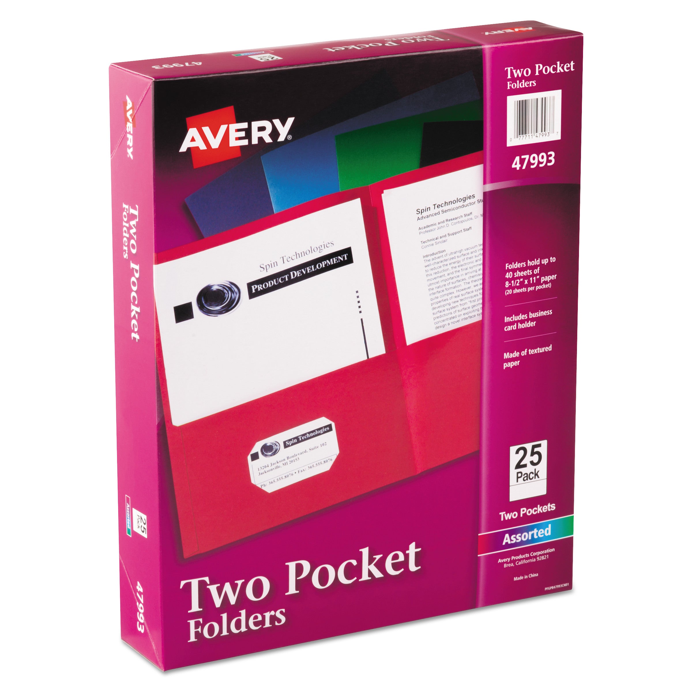 Two-Pocket Folder, 40-Sheet Capacity, 11 x 8.5, Assorted Colors, 25/Box -