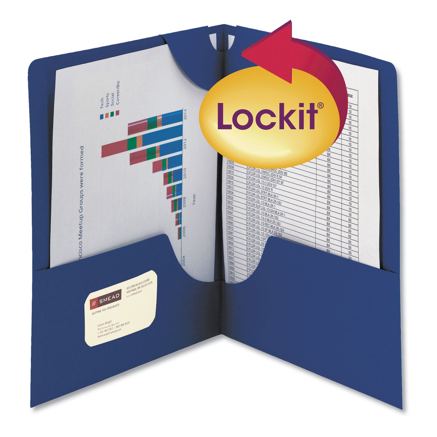 Lockit Two-Pocket Folder, Textured Paper, 100-Sheet Capacity, 11 x 8.5, Dark Blue, 25/Box -