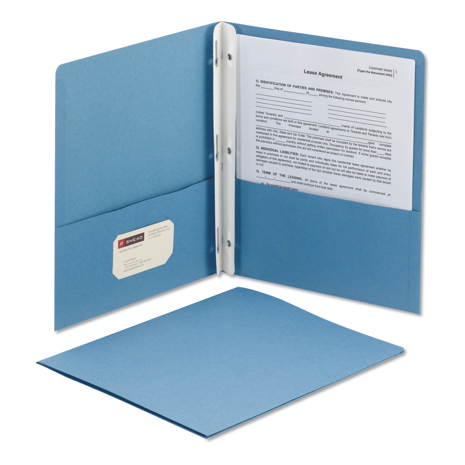2-Pocket Folder with Tang Fastener, 0.5" Capacity, 11 x 8.5, Blue, 25/Box -