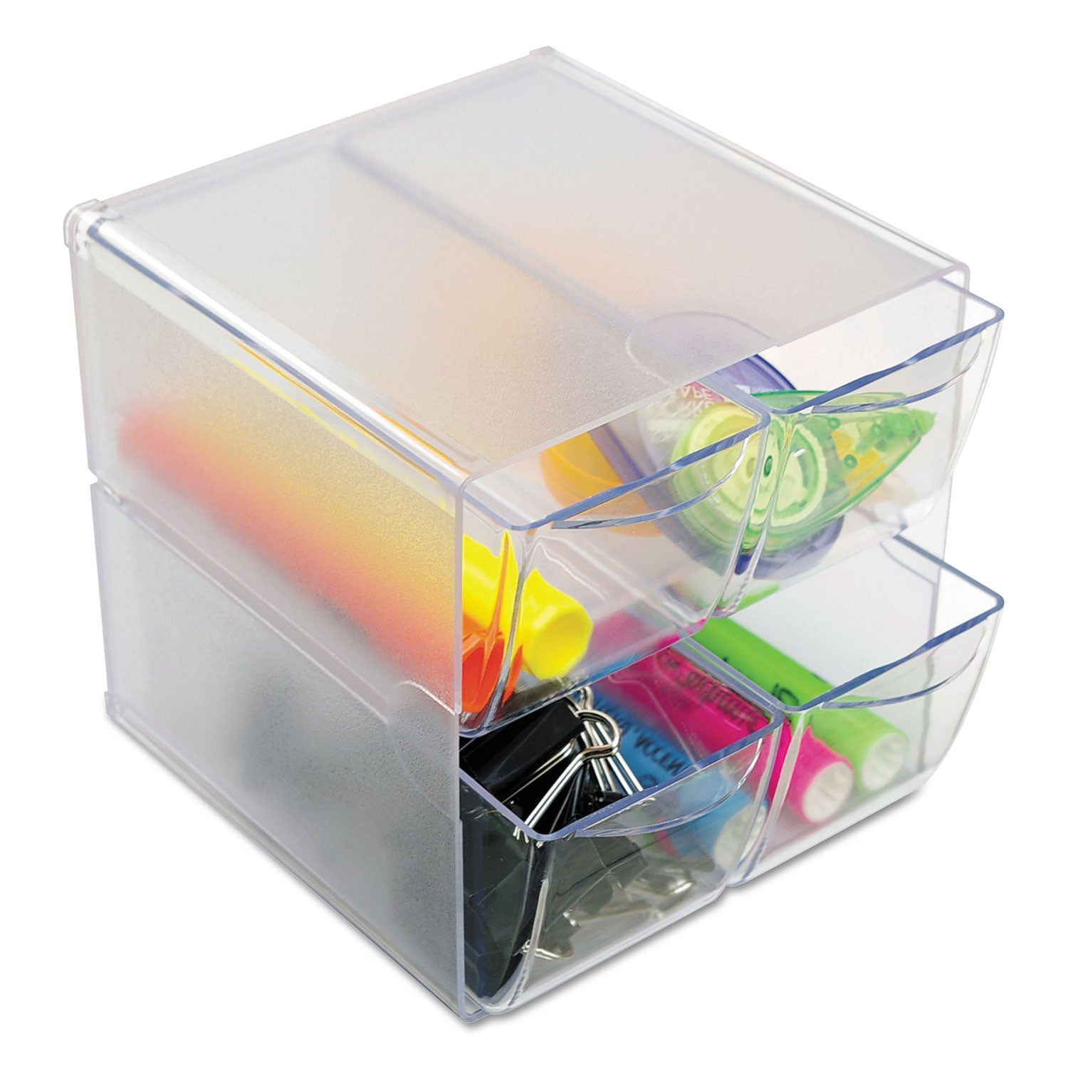 Stackable Cube Organizer, 4 Compartments, 4 Drawers, Plastic, 6 x 7.2 x 6, Clear -