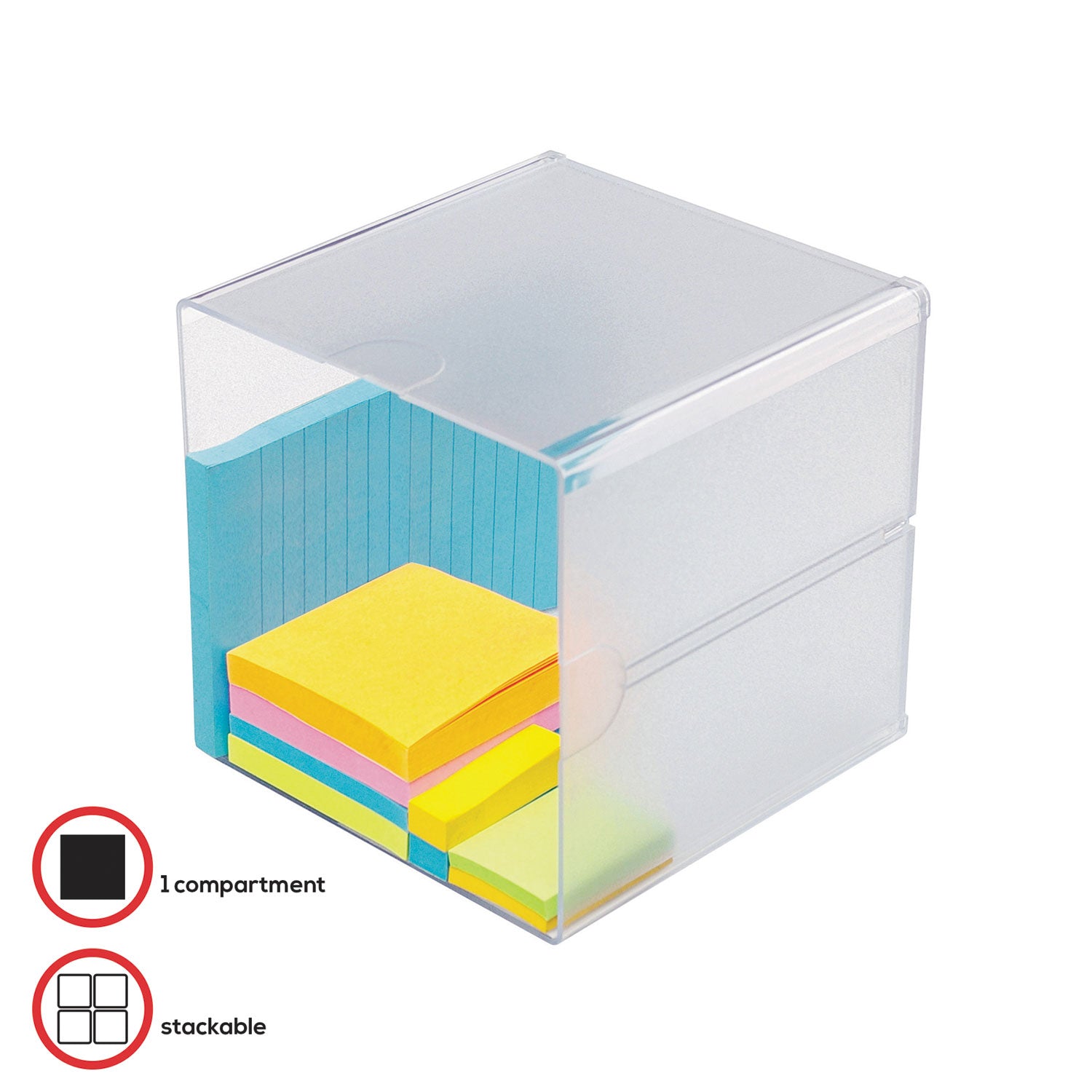 Stackable Cube Organizer, 1 Compartment, 6 x 6 x 6, Plastic, Clear -