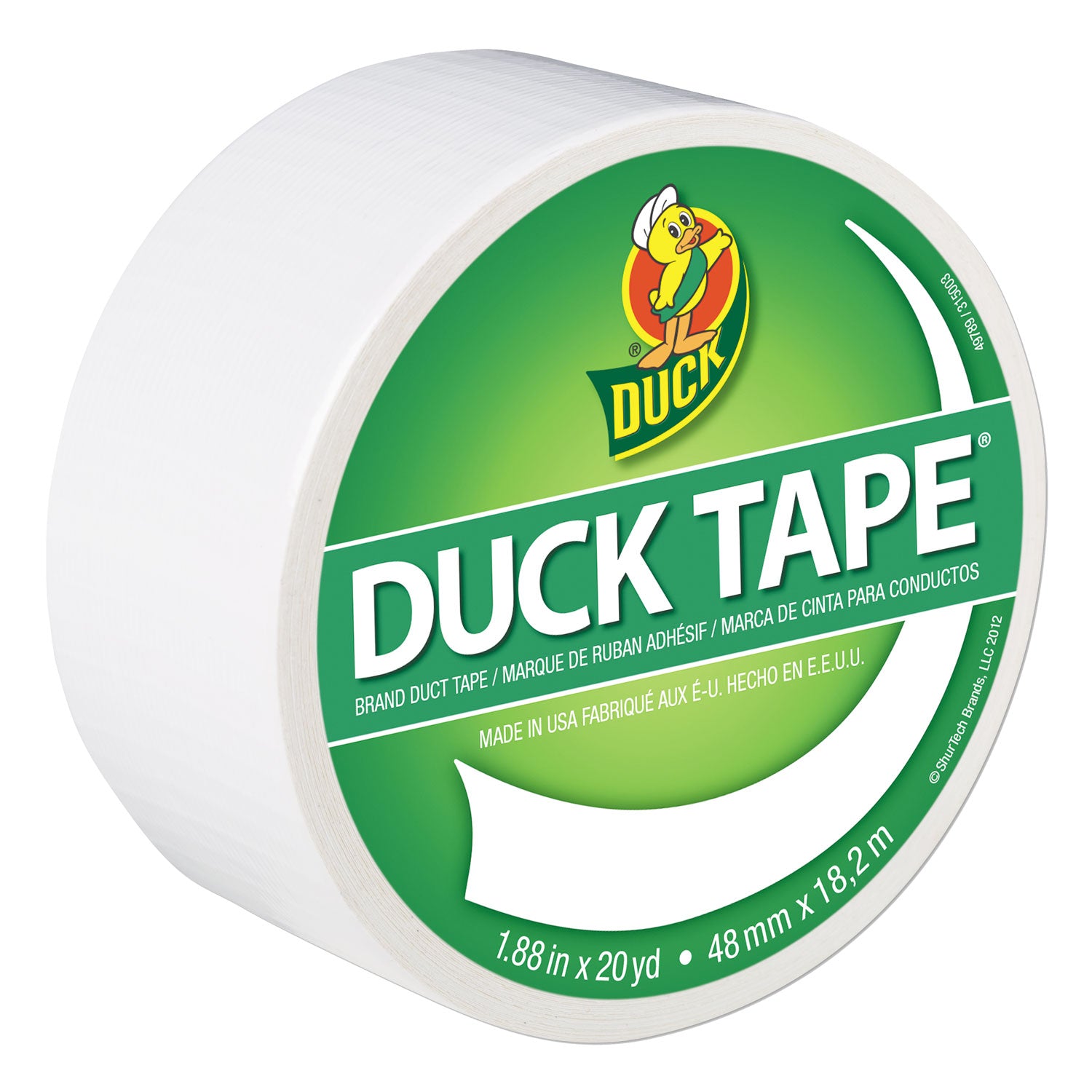 Colored Duct Tape, 3" Core, 1.88" x 20 yds, White -